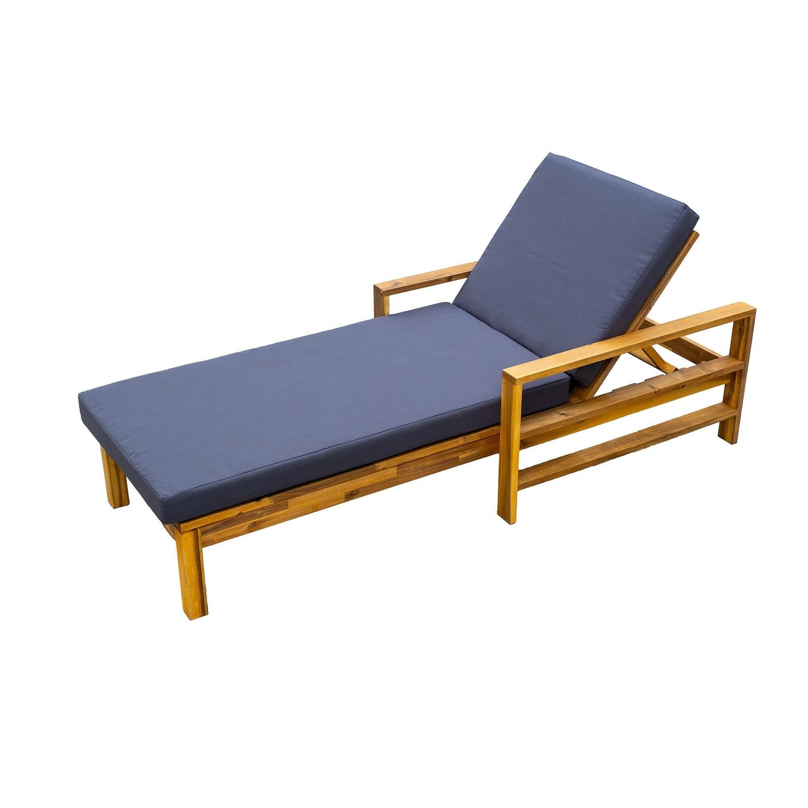 Acacia Wood Outdoor Chaise Lounge Chair with Adjustable Backrest by Leisure Zone - Image 9