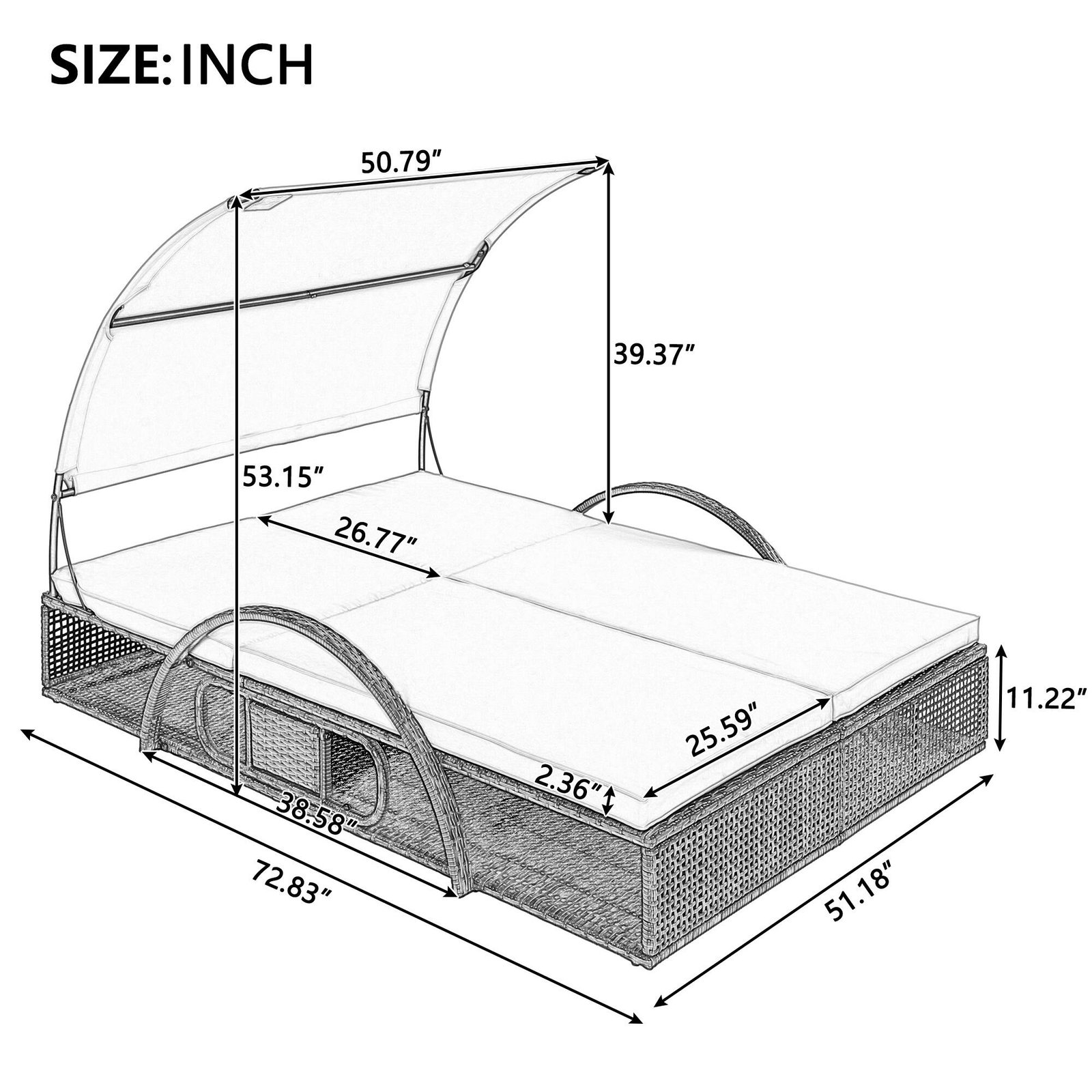 Double Outdoor Sun Lounger with Adjustable Backrest & Hidden Side Table by Leisure Zone - Image 13