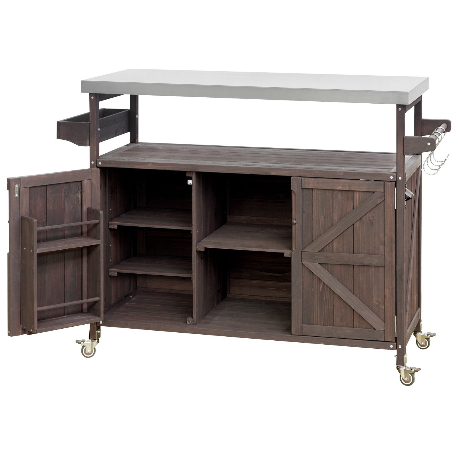 Farmhouse Solid Wood Outdoor Kitchen Island with Rolling Bar Cart & Storage Cabinet by Leisure Zone - Image 26