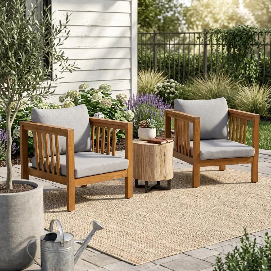 Outdoor Acacia Club Chair with Square Arms by Leisure Zone - Image 21