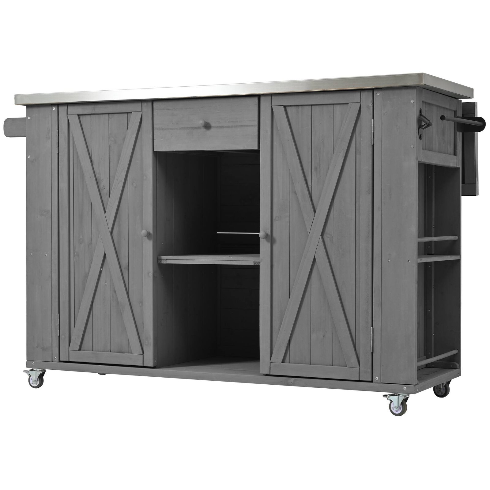 Outdoor Kitchen Island with Foldable Stainless Steel Countertop & Storage by Leisure Zone - Image 12