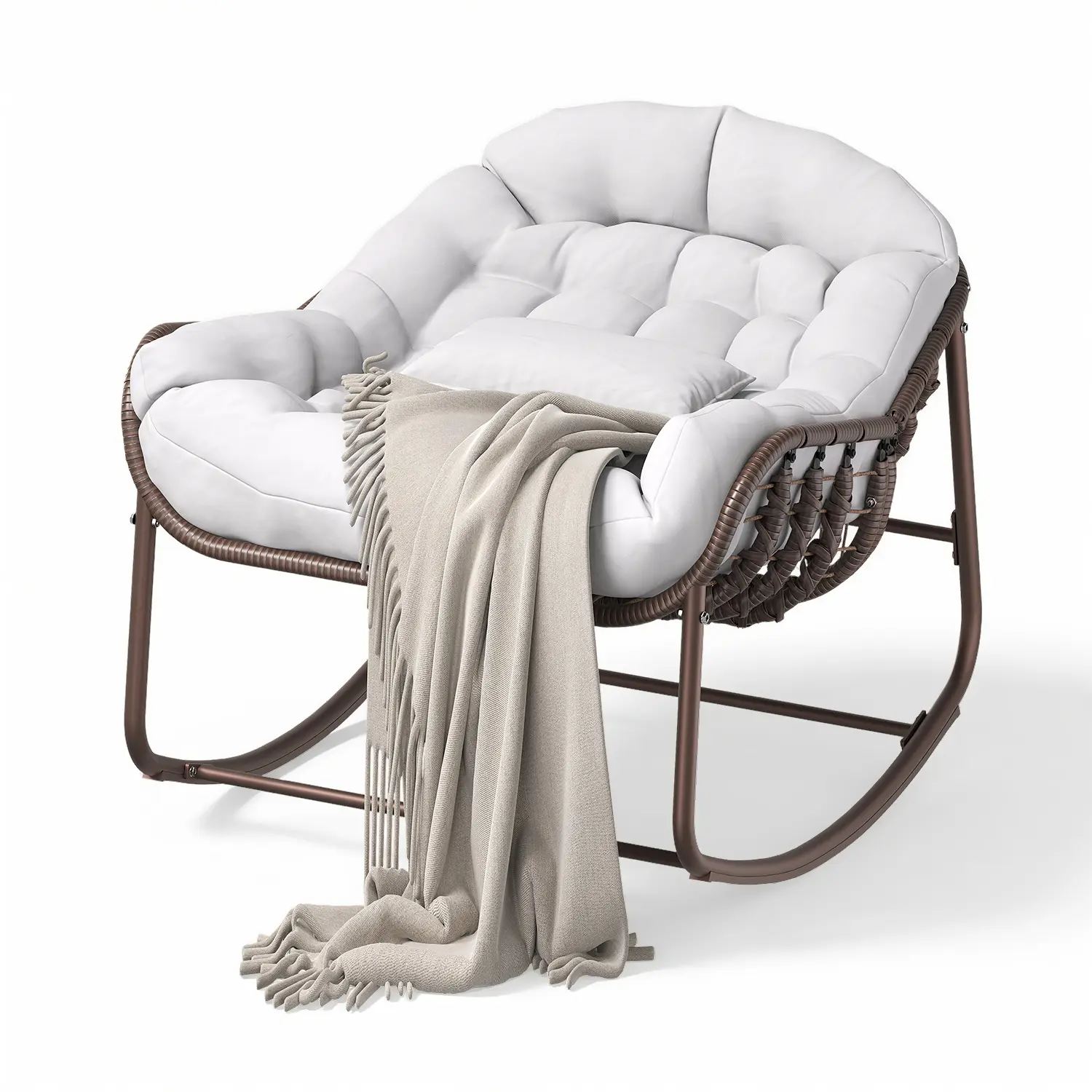 Oversized Rocking Papasan Egg Chair Grey Brown - Image 10
