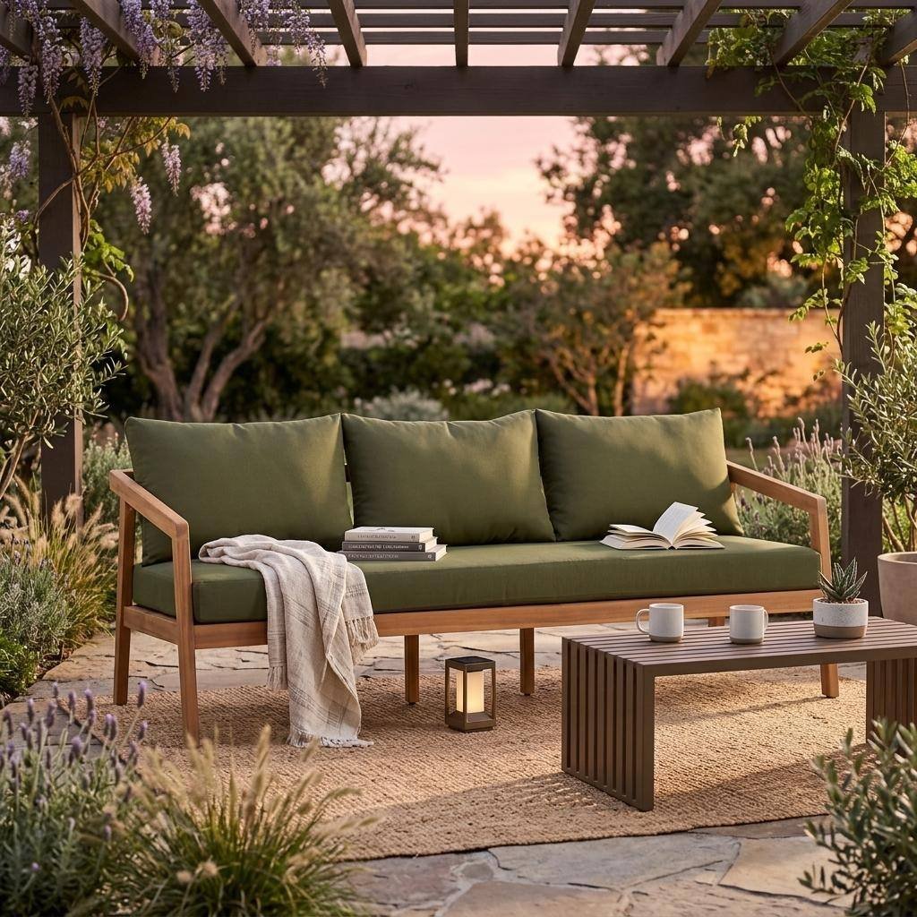 3-Seater Acacia Outdoor Patio Sofa with Thick Cushions by Leisure Zone - Image 12