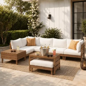8-Piece Modular Acacia Wood Outdoor Patio Sofa Set by Leisure Zone