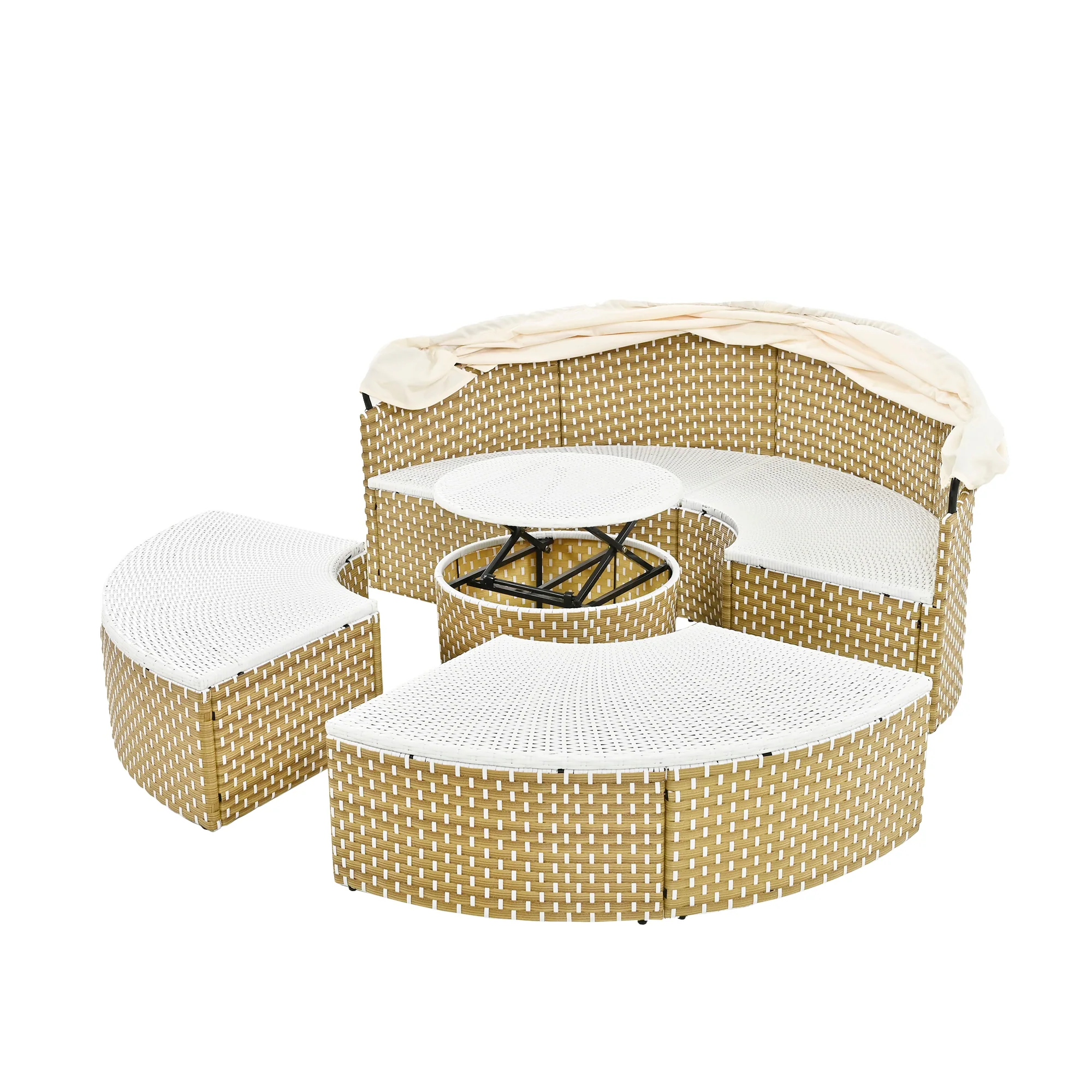 Patio Furniture Round Outdoor Sectional Sofa Set with Retractable Canopy by Leisure Zone - Image 9