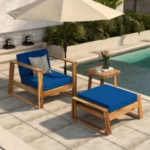 3-Piece Acacia Wood Outdoor Lounge Set with Ottoman and Side Table by Leisure Zone
