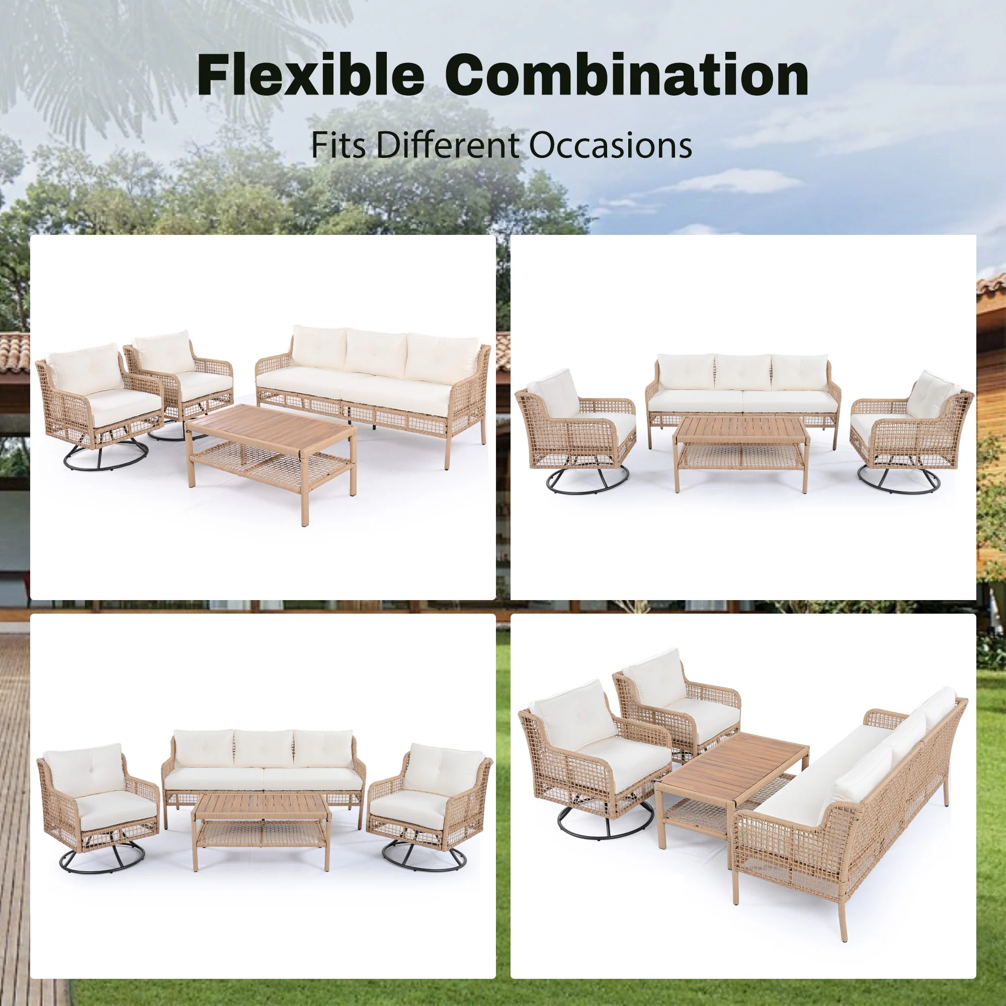Leisure Zone 4-Piece Outdoor Patio Set with 360° Swivel Lounge Chairs - Image 5