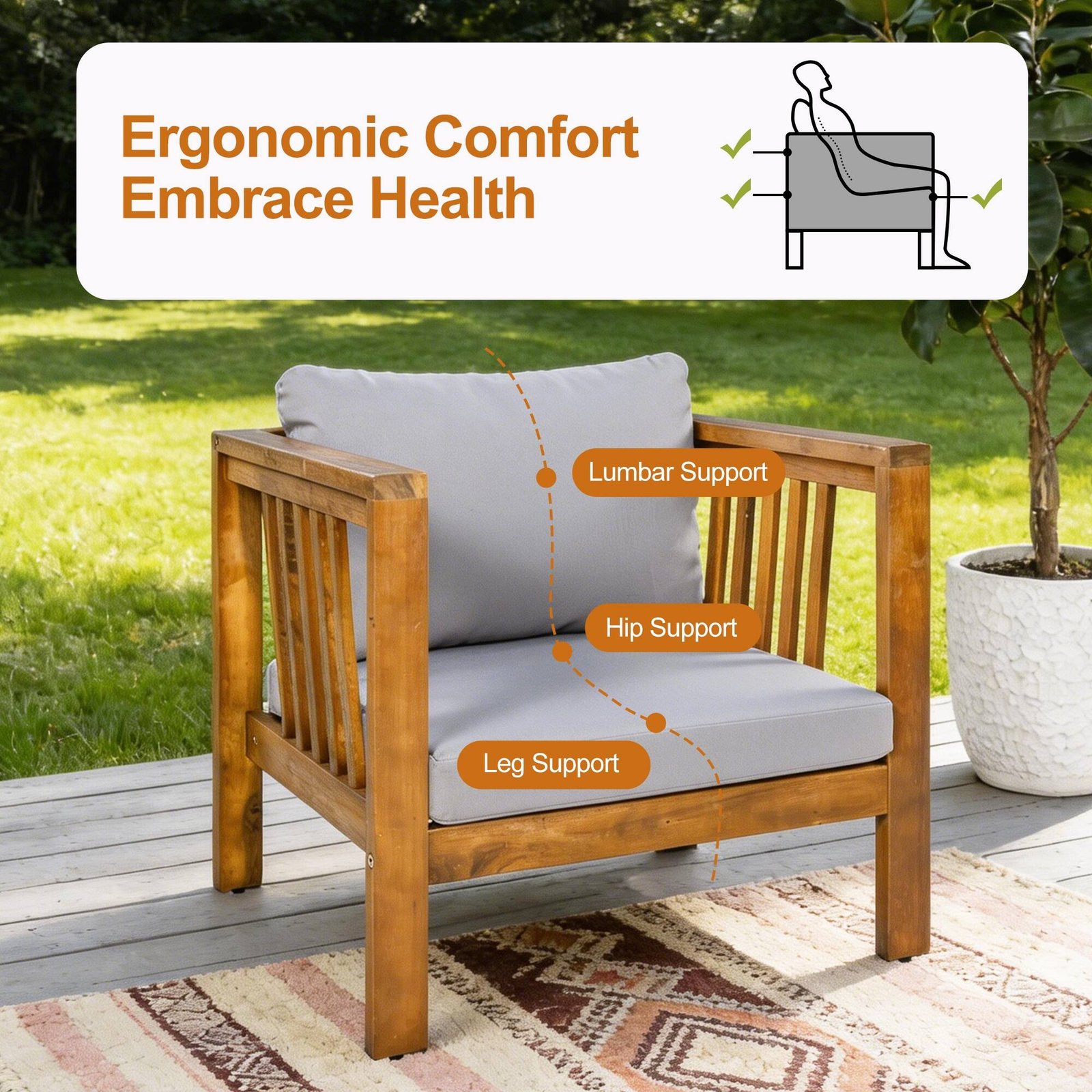 Outdoor Acacia Club Chair with Square Arms by Leisure Zone - Image 18