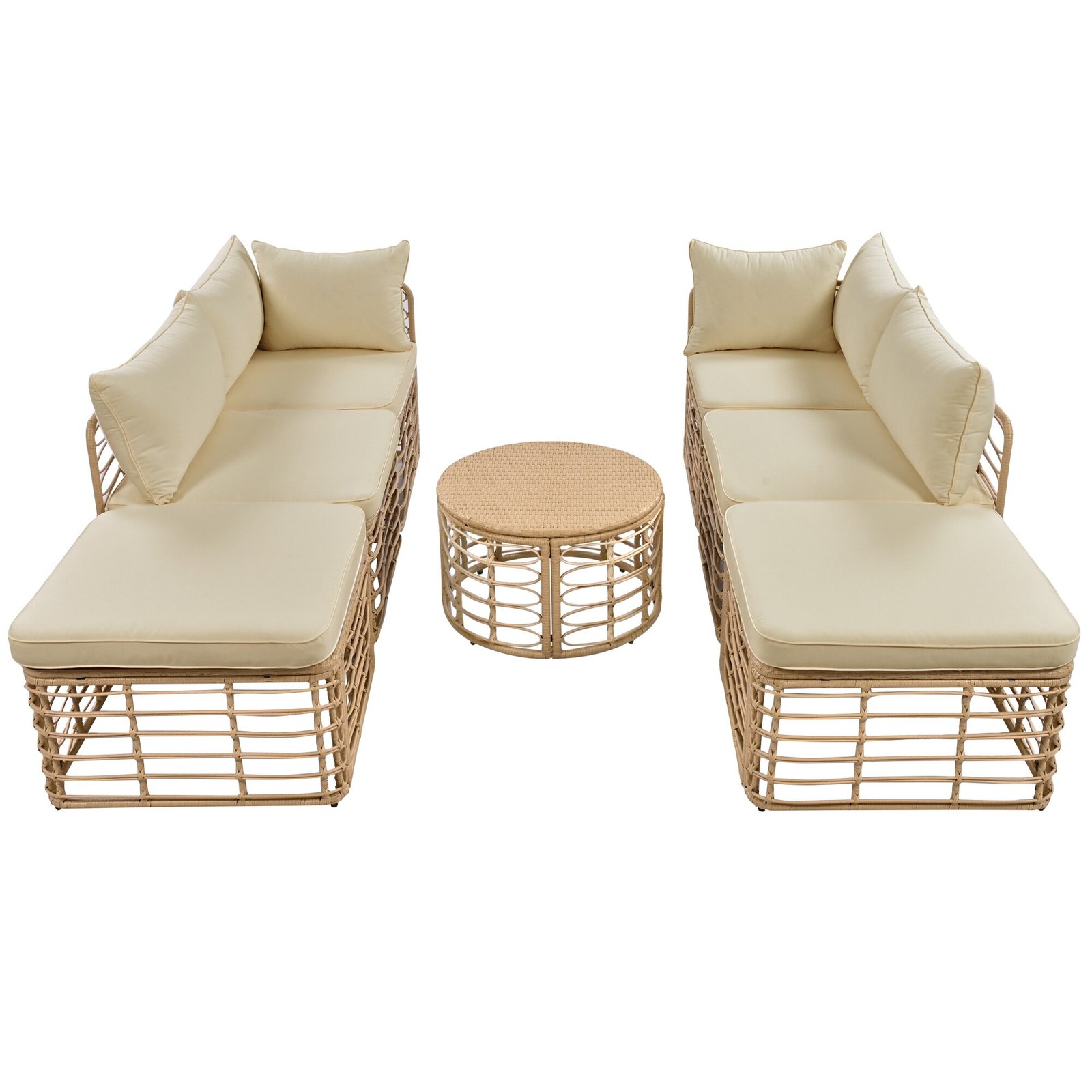 7-Piece Modular All-Weather Rattan Sectional Set with Round Woven Coffee Table by Leisure Zone - Image 17