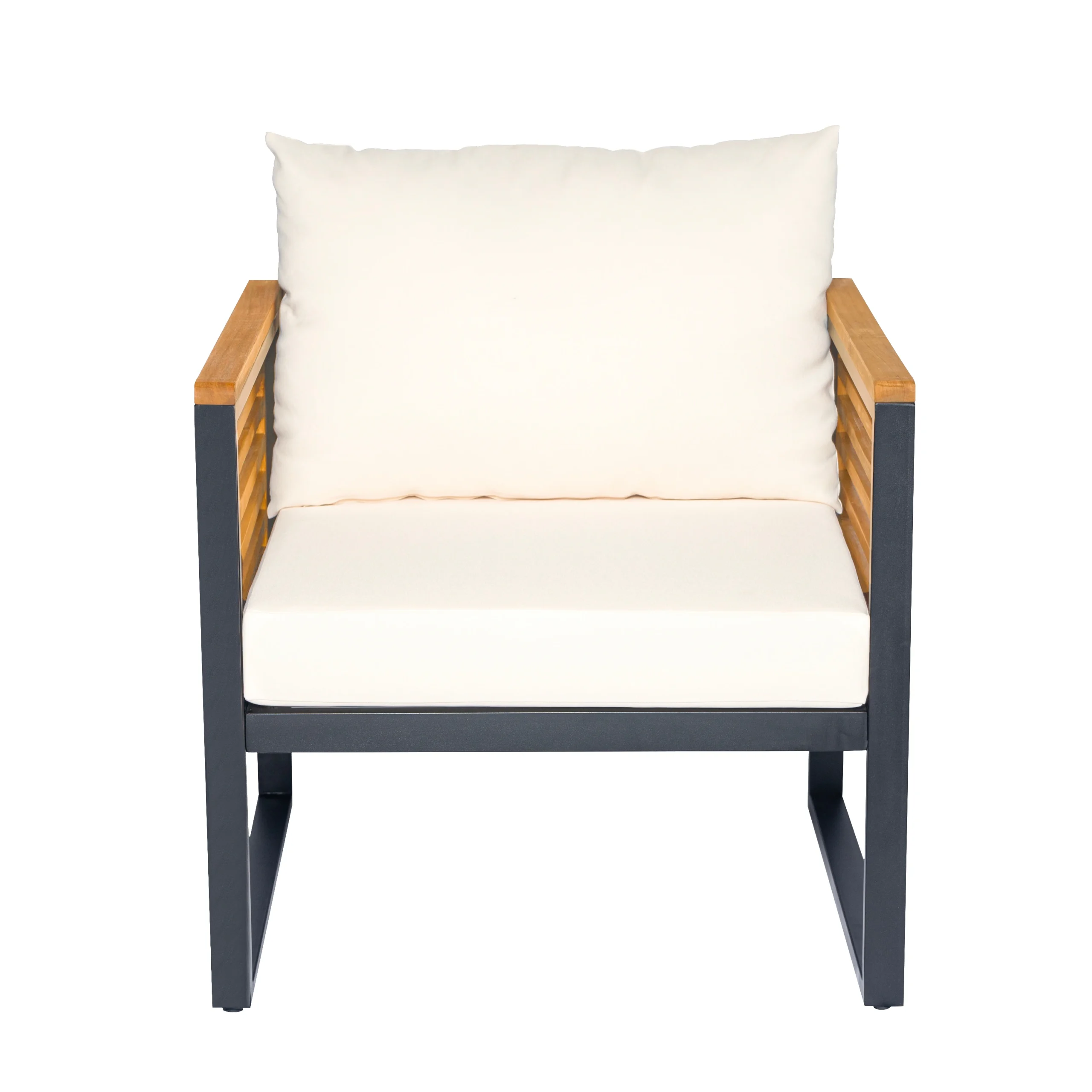 Acacia Wood & Metal Outdoor Sofa Set with High Back Cushions, Ottoman & Coffee Table by Leisure Zone - Image 5