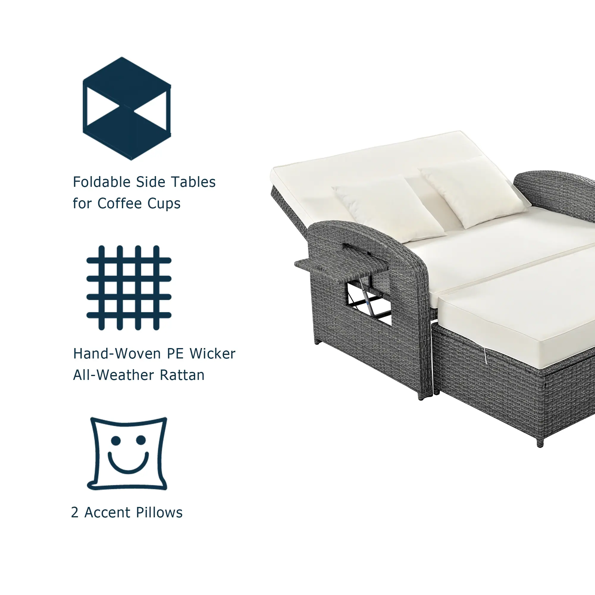 2-Person Reclining Daybed with Adjustable Back & Cushions by Leisure Zone - Image 7