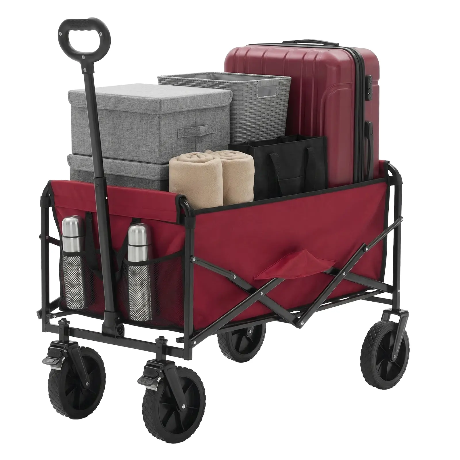 Sweetcrispy Collapsible Folding Wagon Push Cart - Oxford Cloth Quick-Fold Utility Trolley, 102L Large Capacity, 330 lbs Load Capacity, Wheels, Adjustable Handle, for Outdoor Camping, Beach Outings - Image 12