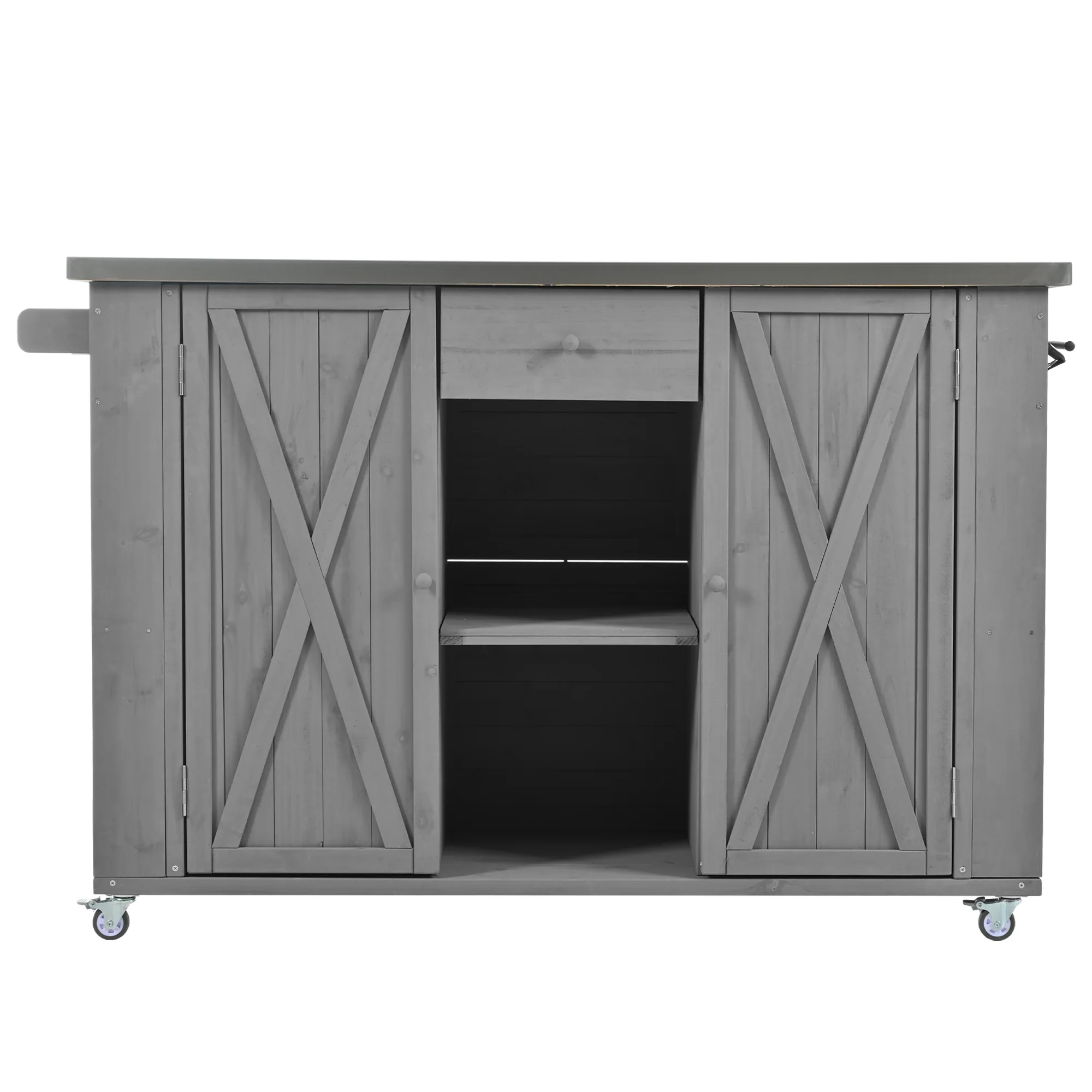 Outdoor Kitchen Island with Foldable Stainless Steel Countertop & Storage by Leisure Zone - Image 14