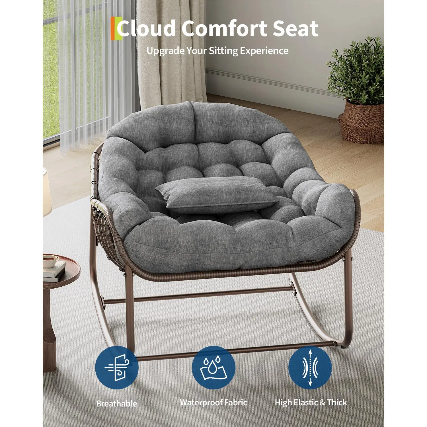 Oversized Rocking Papasan Egg Chair Grey Brown - Image 5