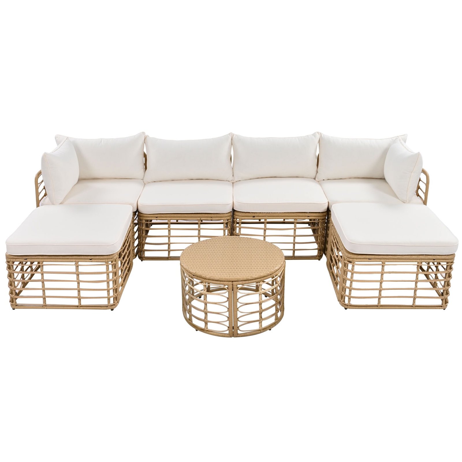 7-Piece Modular All-Weather Rattan Sectional Set with Round Woven Coffee Table by Leisure Zone - Image 4