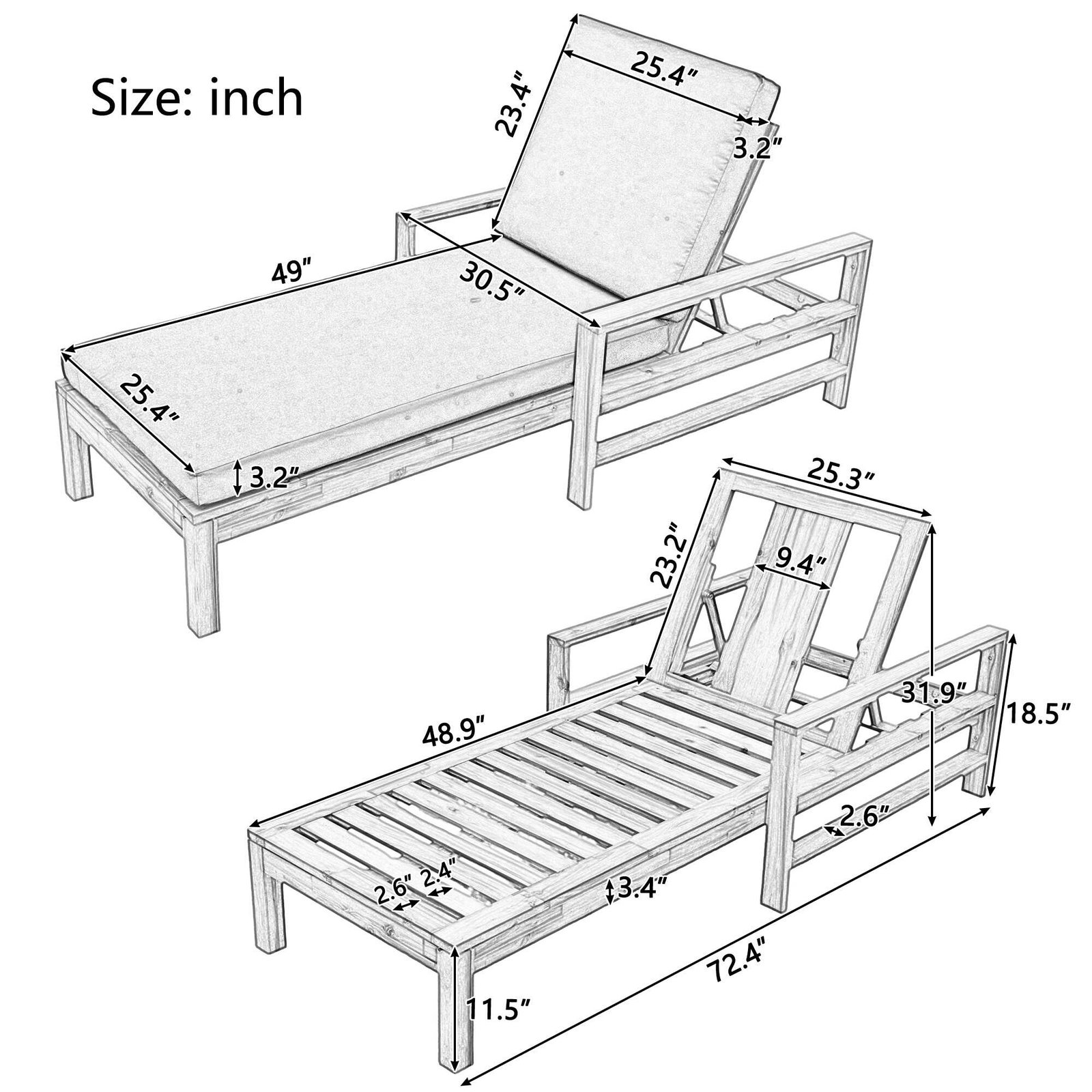 Acacia Wood Outdoor Chaise Lounge Chair with Adjustable Backrest by Leisure Zone - Image 7