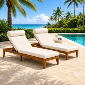 Set of 2 Acacia Wood Outdoor Chaise Lounges with 4-Position Reclining Backrest by Leisure Zone