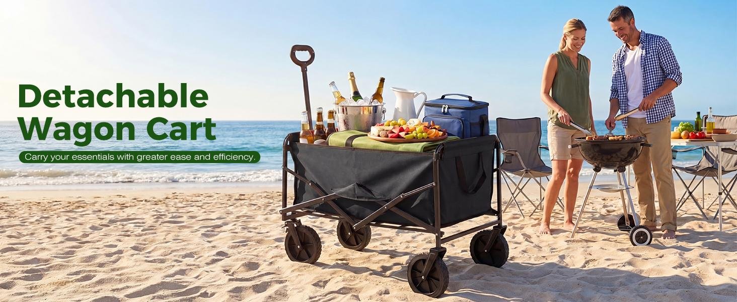 Sweetcrispy Collapsible Folding Wagon Push Cart - Oxford Cloth Quick-Fold Utility Trolley, 102L Large Capacity, 330 lbs Load Capacity, Wheels, Adjustable Handle, for Outdoor Camping, Beach Outings - Image 13