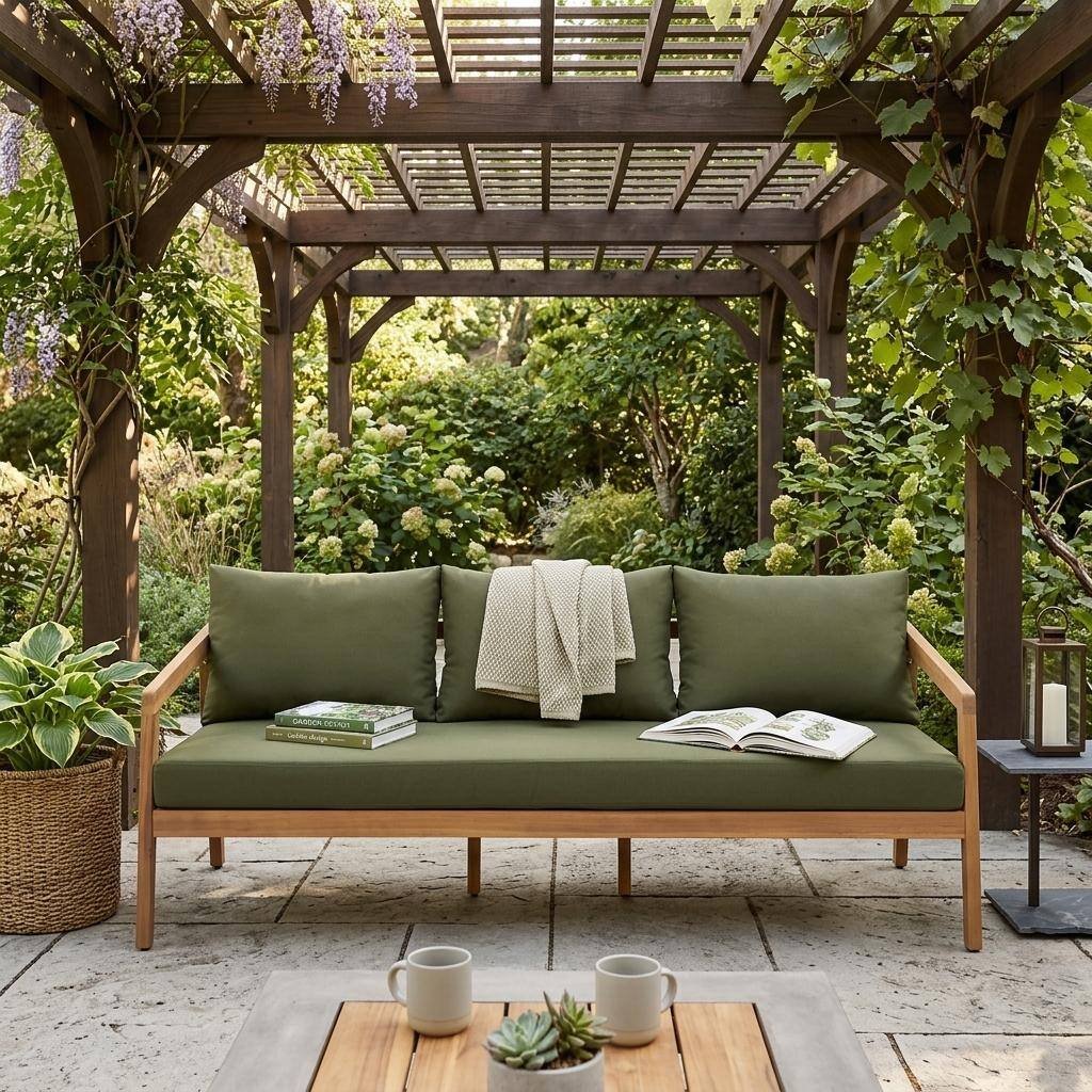 3-Seater Acacia Outdoor Patio Sofa with Thick Cushions by Leisure Zone - Image 13