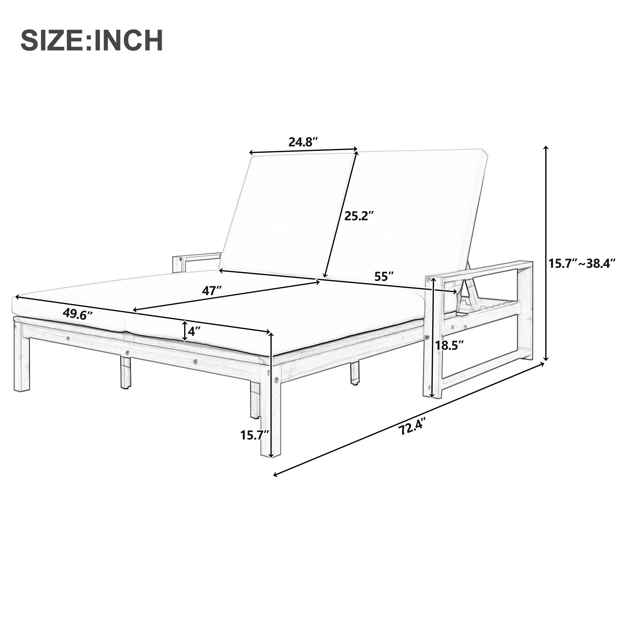 Outdoor Double Chaise Lounge Chair with Dual 5-Position Backrests by Leisure Zone - Image 13
