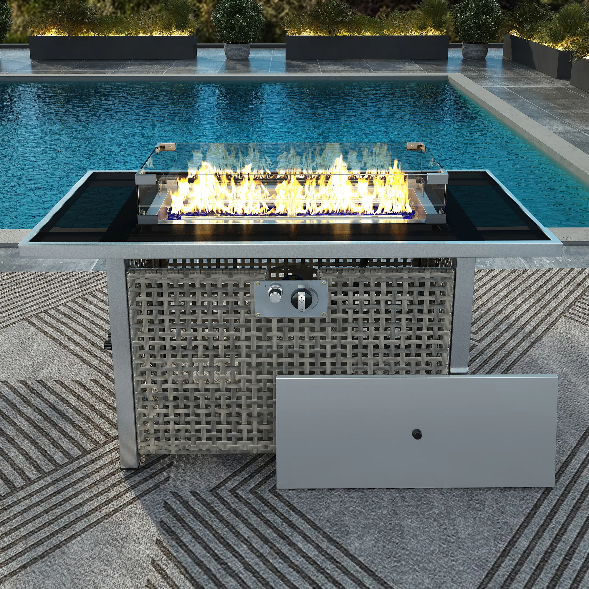 8-Piece Outdoor Patio Furniture Set with 60,000 BTU Propane Fire Pit Table by Leisure Zone - Image 5