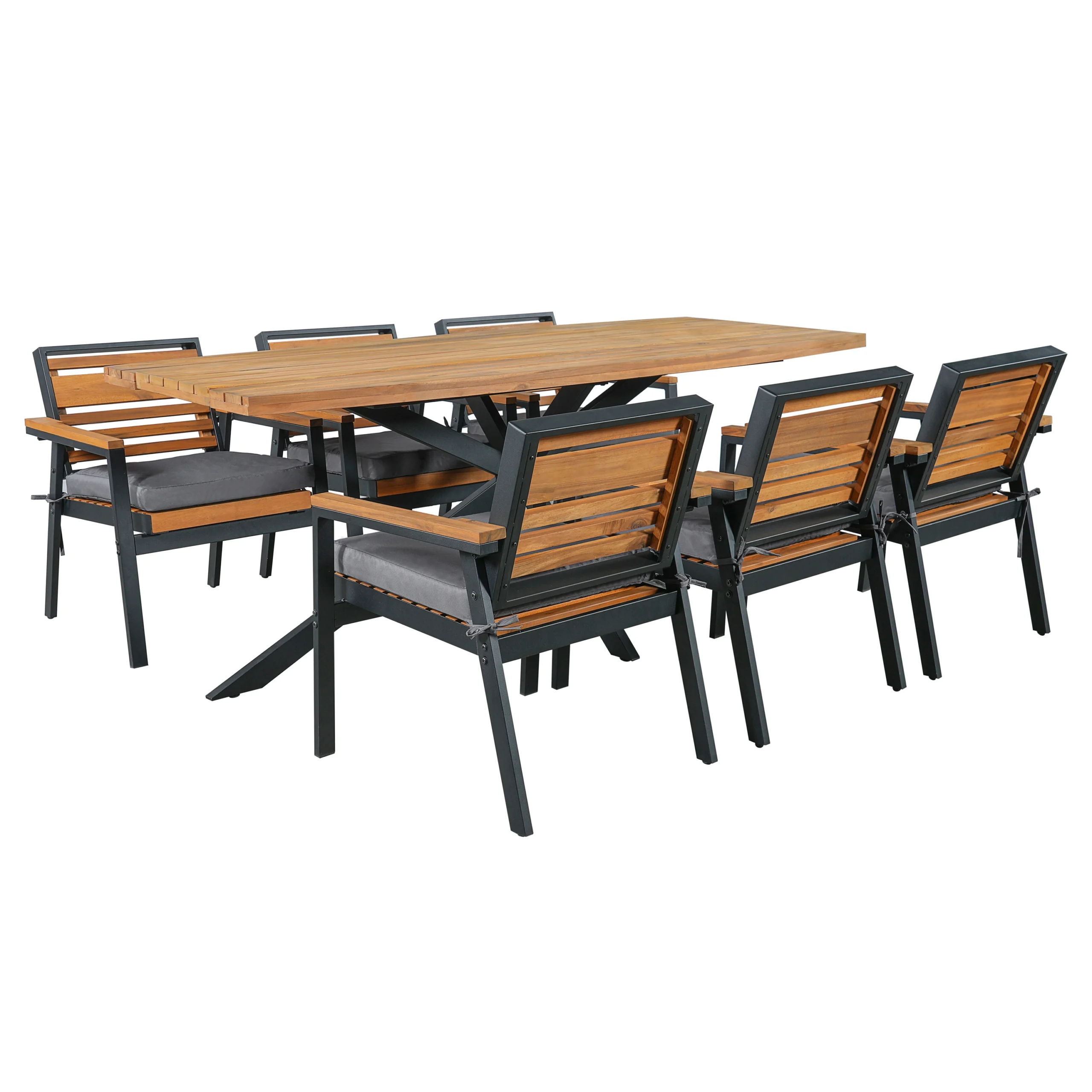 7-Piece Acacia Wood Patio Dining Set with X-Base Table & Cushioned Chairs by Leisure Zone - Image 17