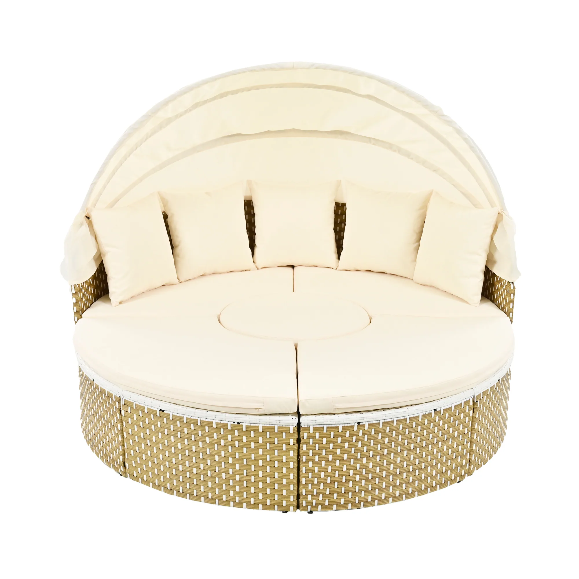 Patio Furniture Round Outdoor Sectional Sofa Set with Retractable Canopy by Leisure Zone - Image 5