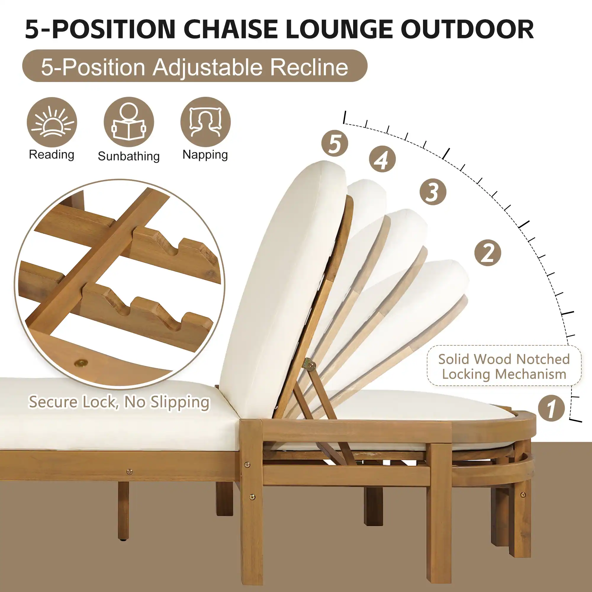 5-Position Adjustable Outdoor Chaise Lounge with Arched Backrest by Leisure Zone - Image 8