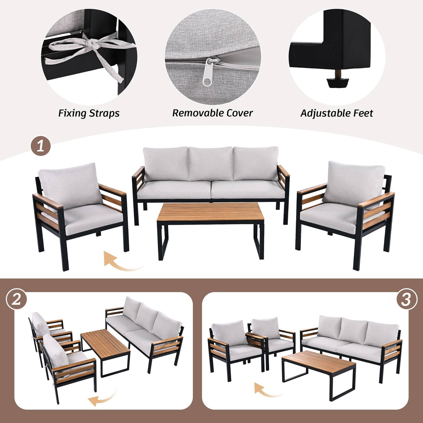 4-Piece Outdoor Patio Conversation Set with A Coffee Table by Leisure Zone - Image 9
