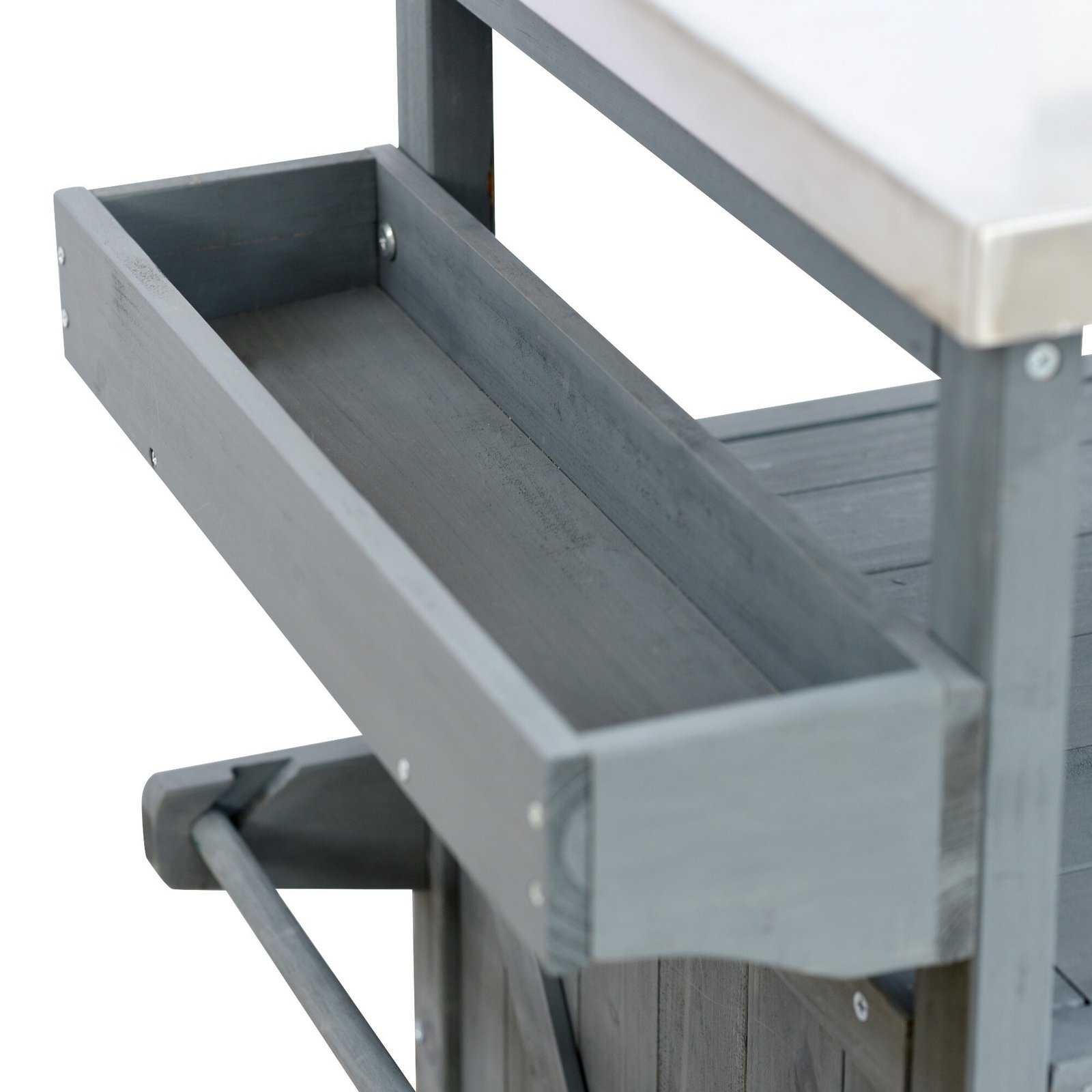 Farmhouse Solid Wood Outdoor Kitchen Island with Rolling Bar Cart & Storage Cabinet by Leisure Zone - Image 22