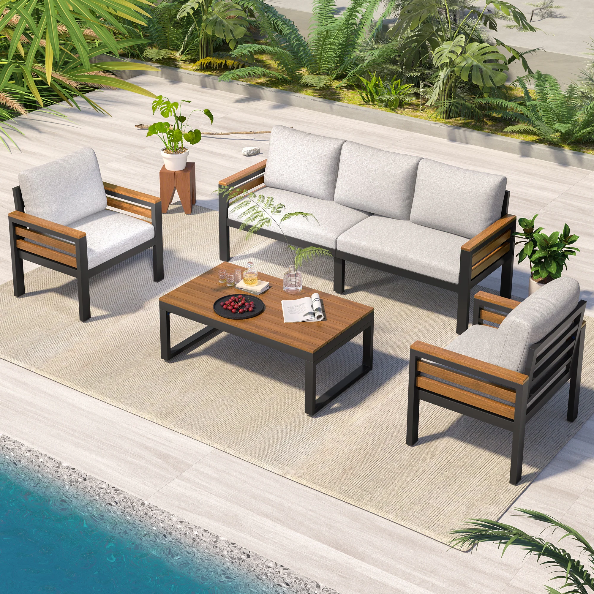 4-Piece Outdoor Patio Conversation Set with A Coffee Table by Leisure Zone - Image 3