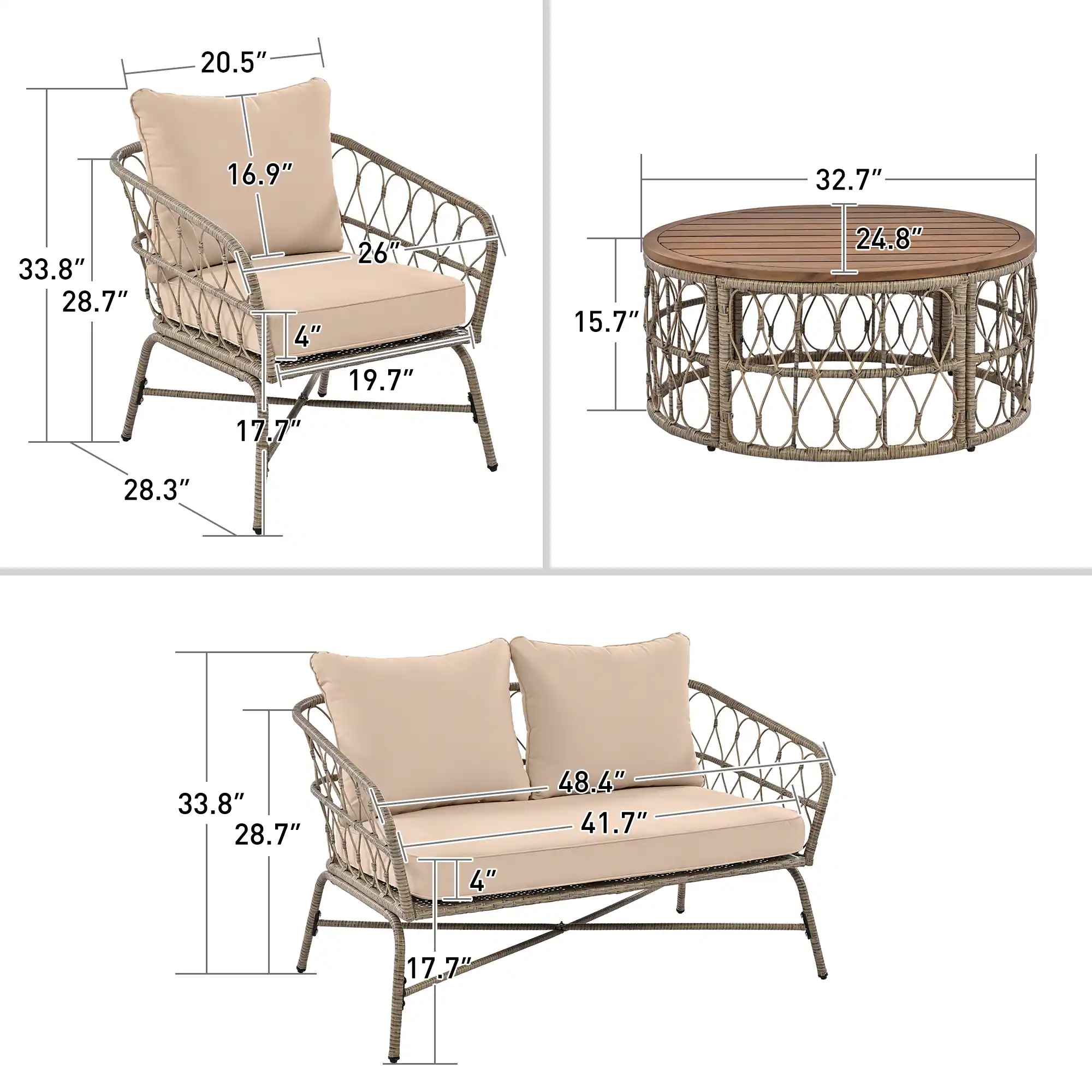 Stylish and Comfortable 4-Person Outdoor Seating Group with Coffee Table by Leisure Zone - Beige - Image 10
