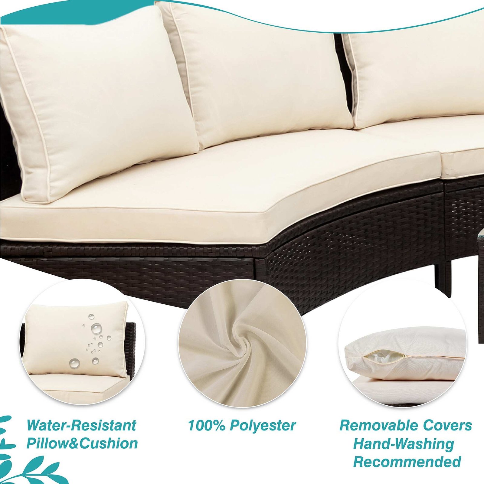 Half-Moon Design All-Weather Brown PE Rattan Wicker Sofa Set with Tempered Glass Table by Leisure Zone - Image 13