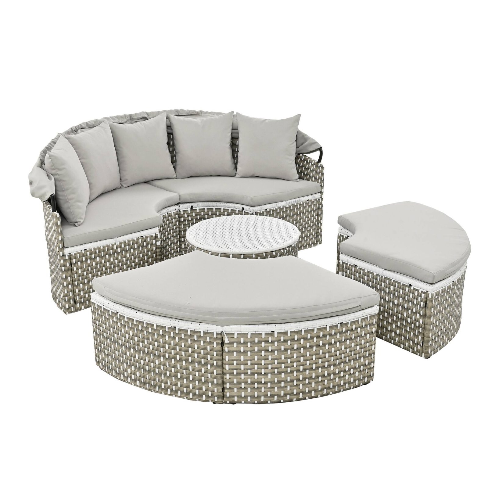 Patio Furniture Round Outdoor Sectional Sofa Set with Retractable Canopy by Leisure Zone - Image 22