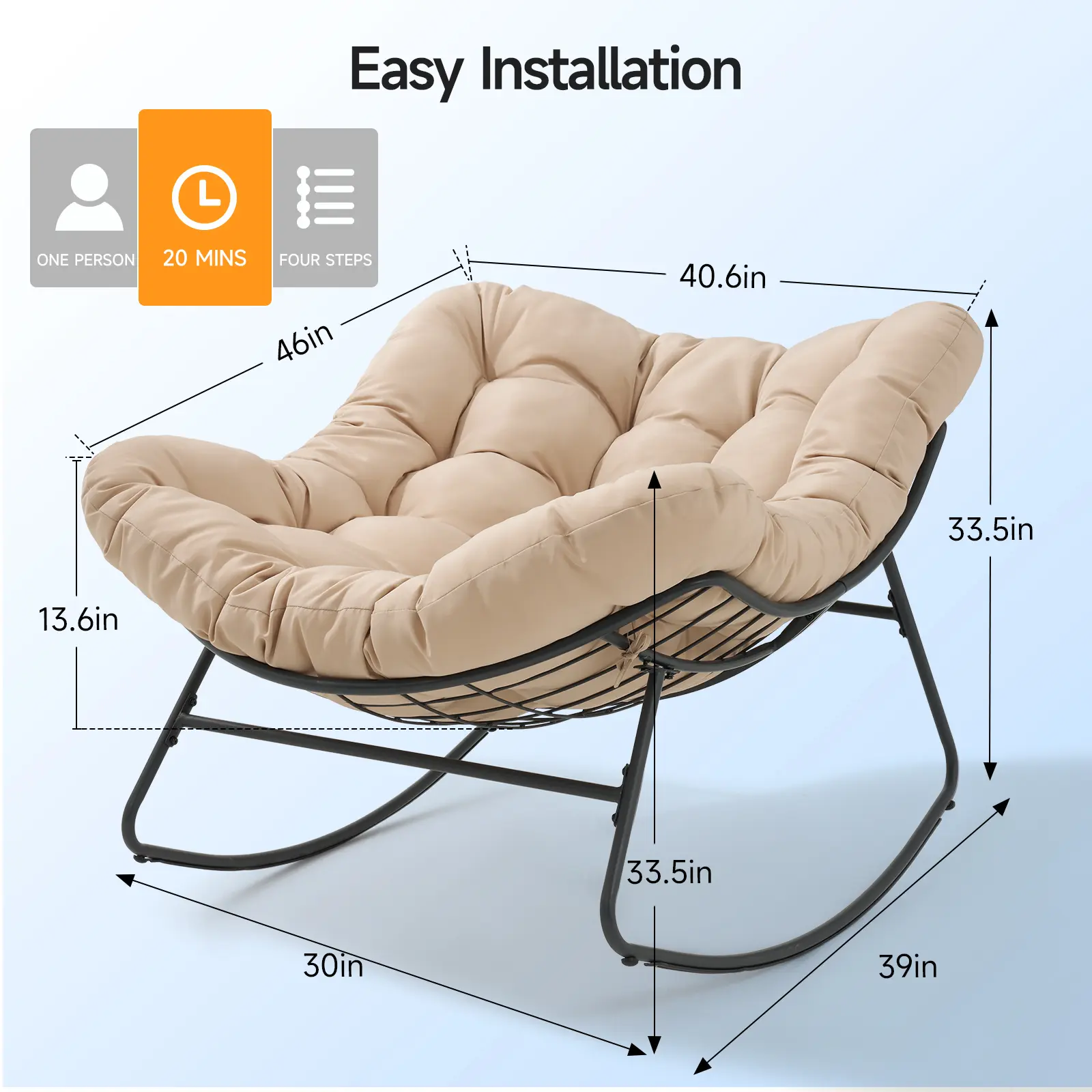 Oversized Blue Papasan Rocking Chair with Cushions for Indoor & Outdoor - Image 6