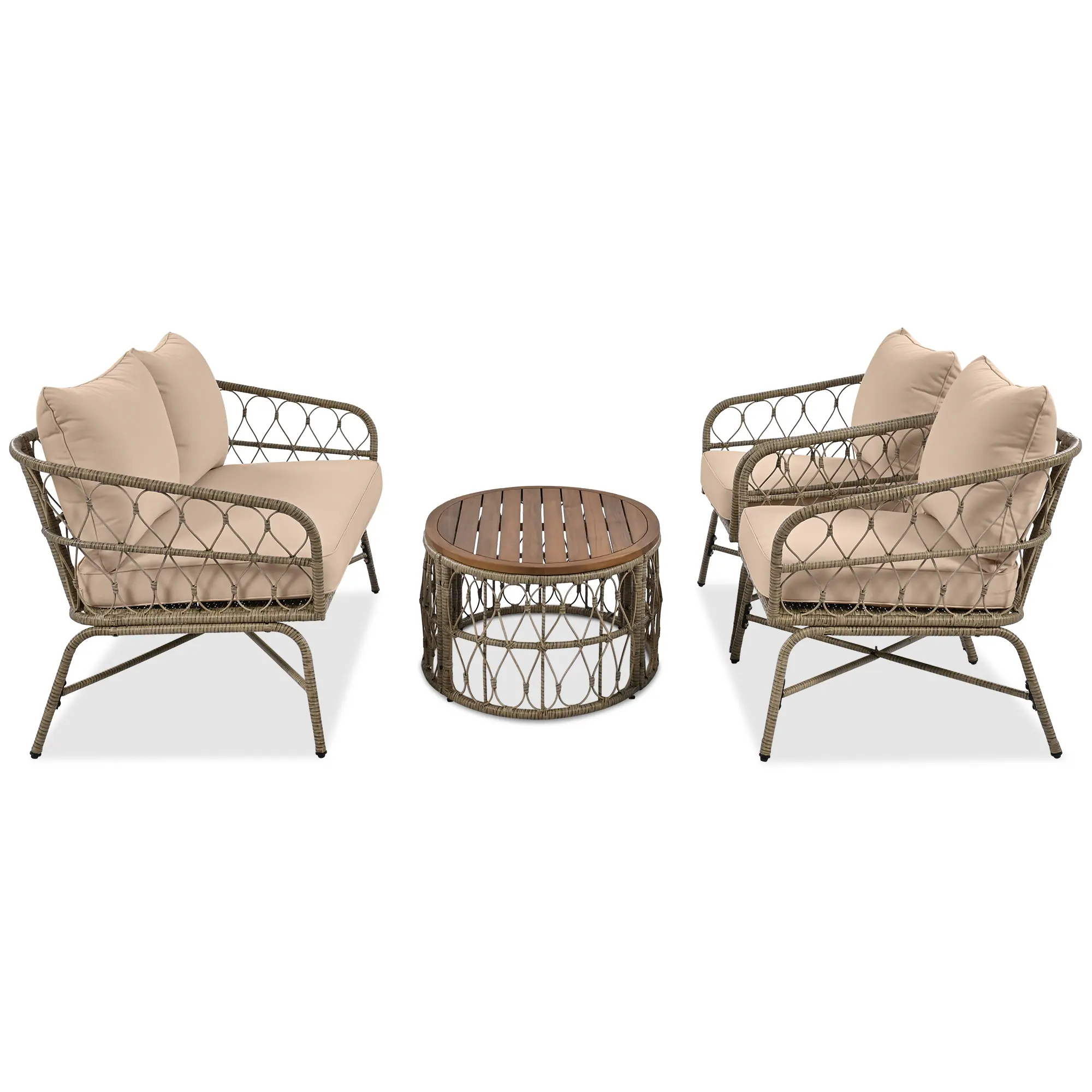 Stylish and Comfortable 4-Person Outdoor Seating Group with Coffee Table by Leisure Zone - Beige - Image 3