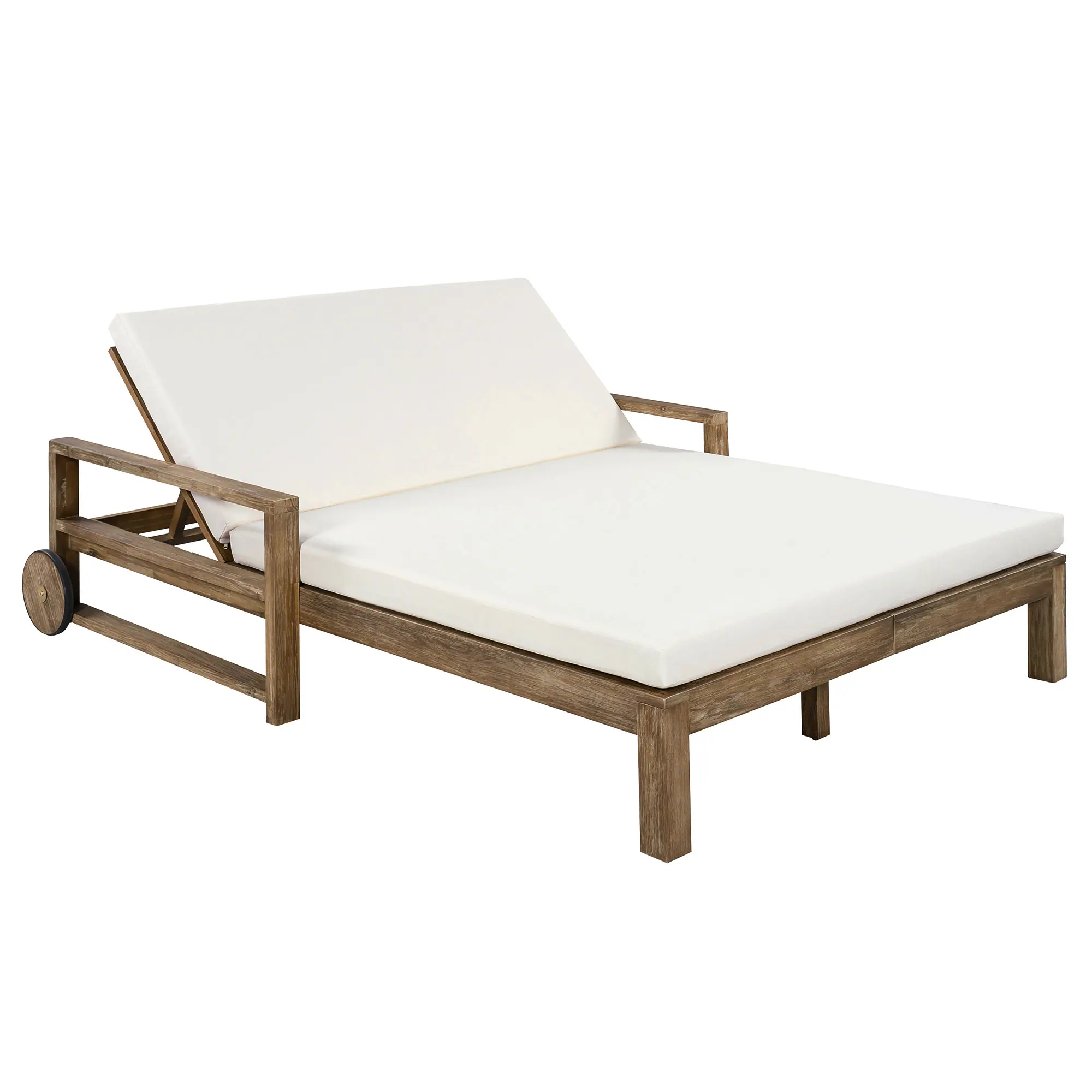 Farmhouse Acacia Wood Double Outdoor Sunbed with Adjustable Backrest by Leisure Zone - Image 4