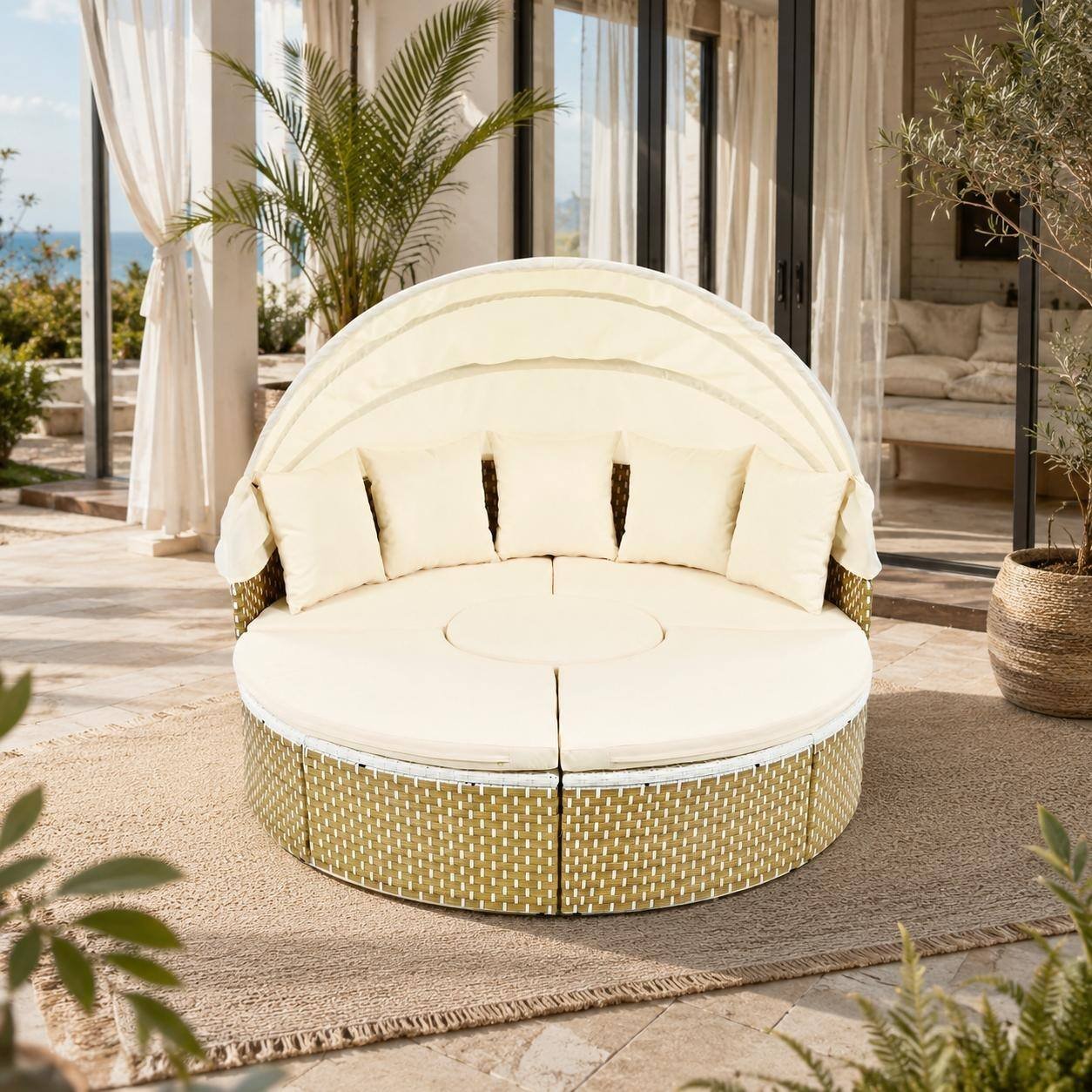 Patio Furniture Round Outdoor Sectional Sofa Set with Retractable Canopy by Leisure Zone - Image 4