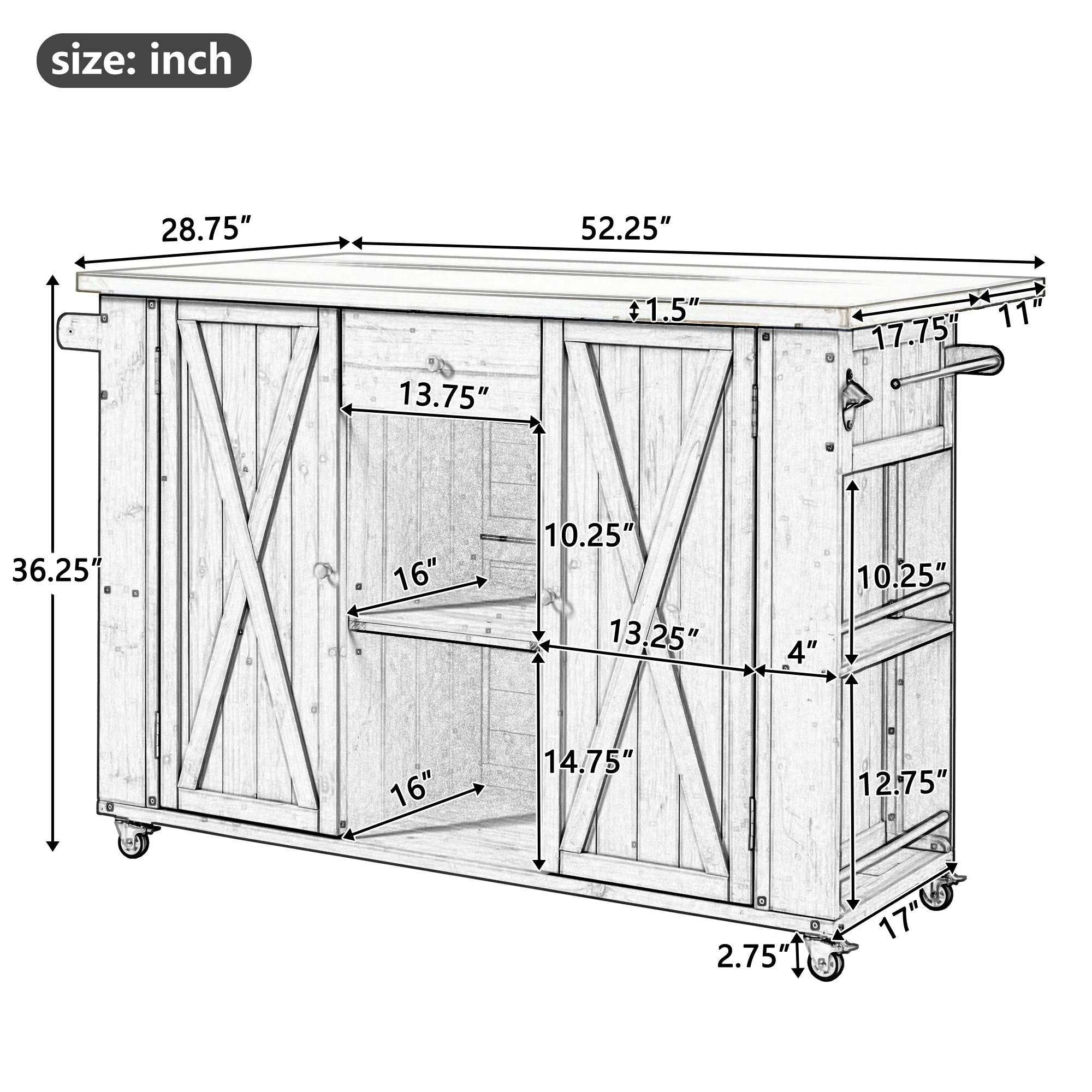 Outdoor Kitchen Island with Foldable Stainless Steel Countertop & Storage by Leisure Zone - Image 10