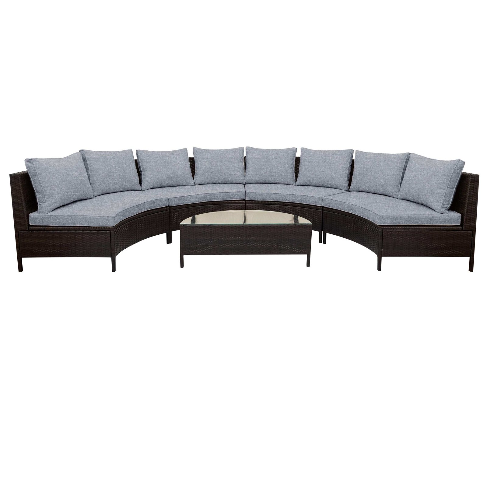 Half-Moon Design All-Weather Brown PE Rattan Wicker Sofa Set with Tempered Glass Table by Leisure Zone - Image 3
