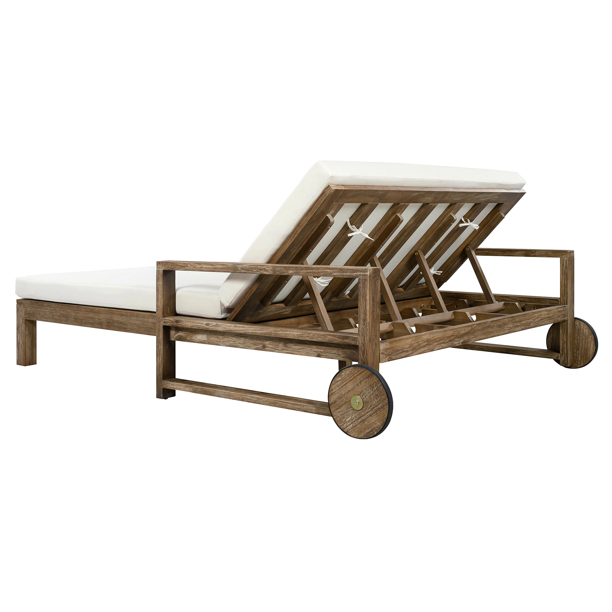 Farmhouse Acacia Wood Double Outdoor Sunbed with Adjustable Backrest by Leisure Zone - Image 6