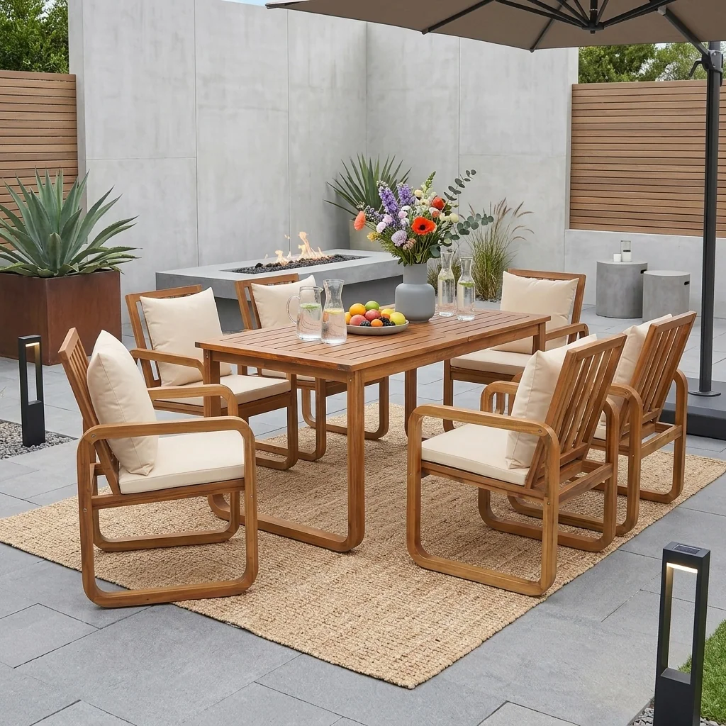 7-Piece Acacia Wood Outdoor Dining Set with Water-Resistant Cushions by Leisure Zone - Image 2