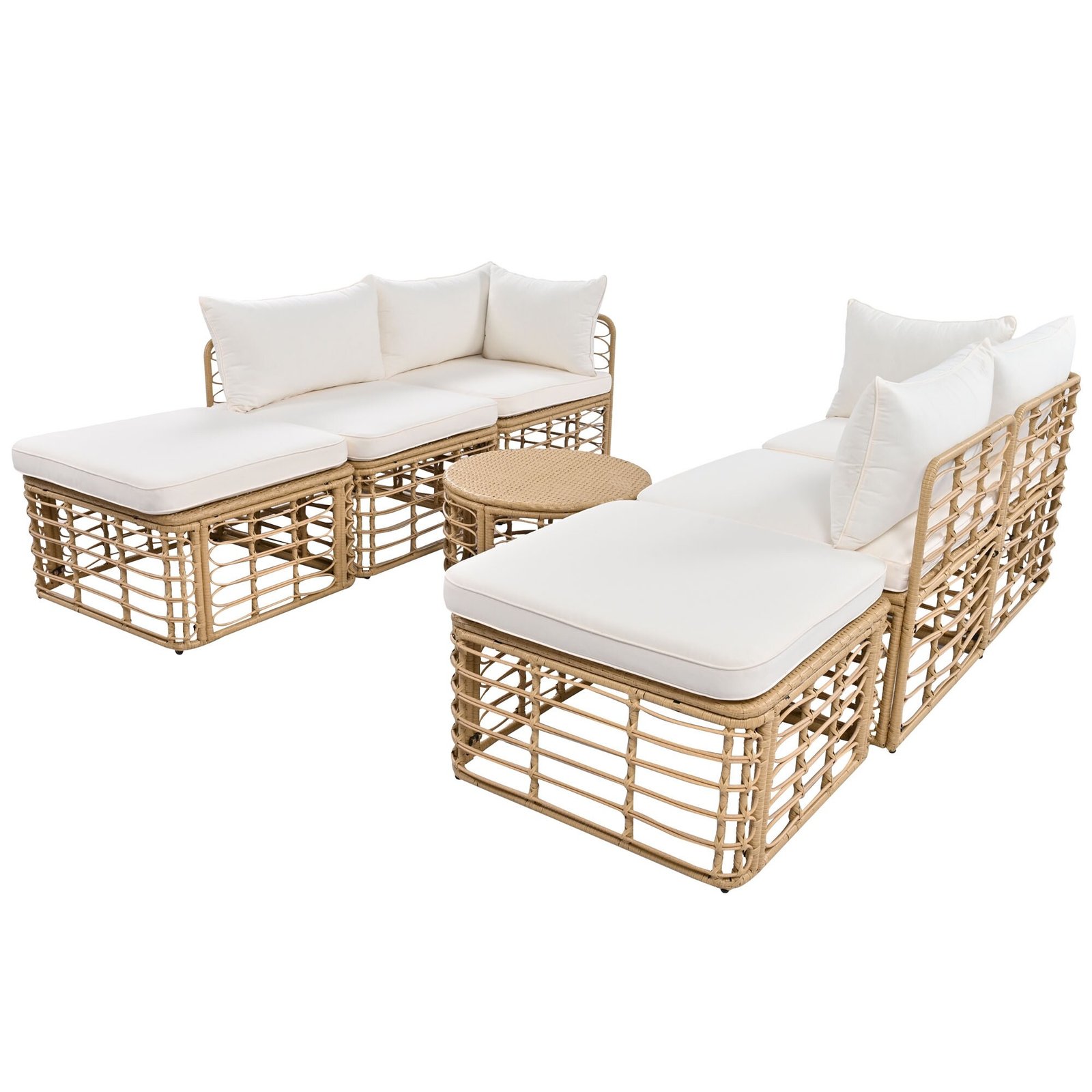 7-Piece Modular All-Weather Rattan Sectional Set with Round Woven Coffee Table by Leisure Zone - Image 6