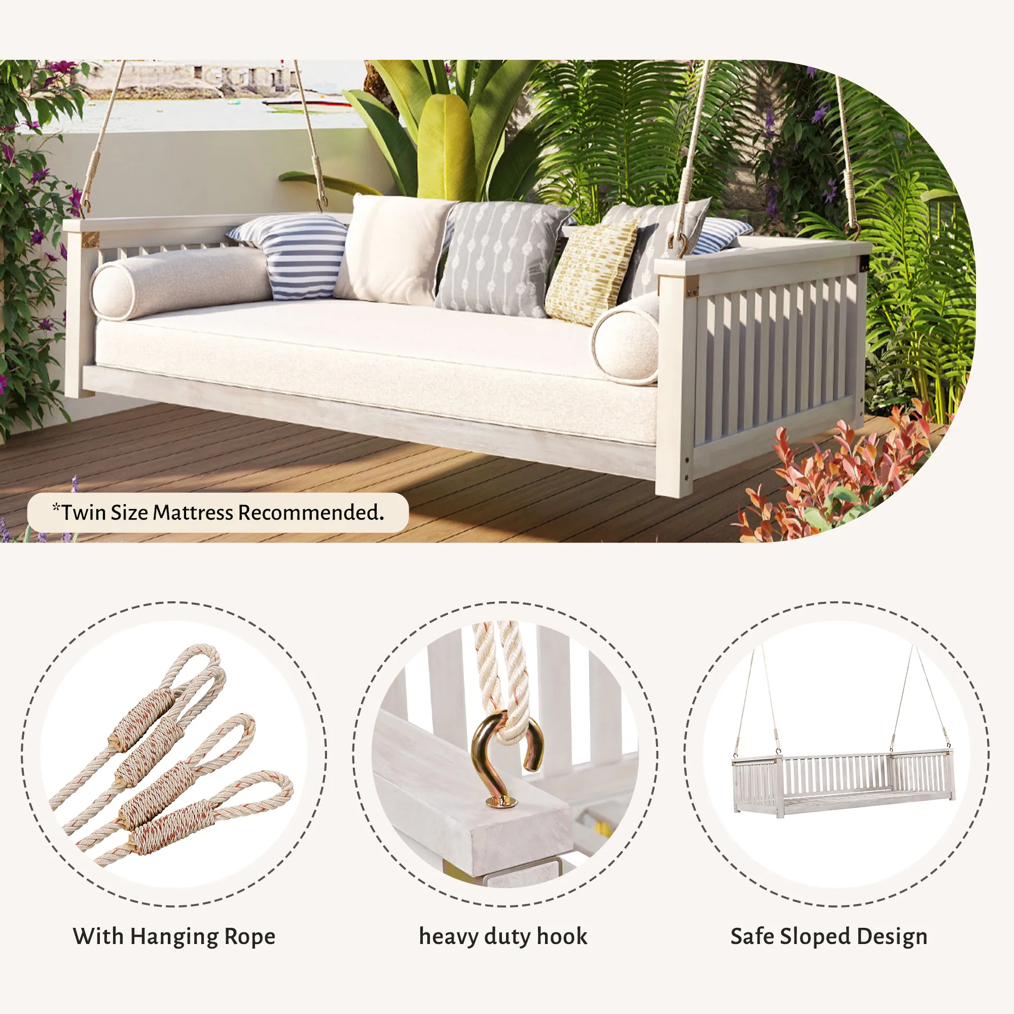 Minimalist Twin Size Garden Swing Bed by Leisure Zone - Image 8