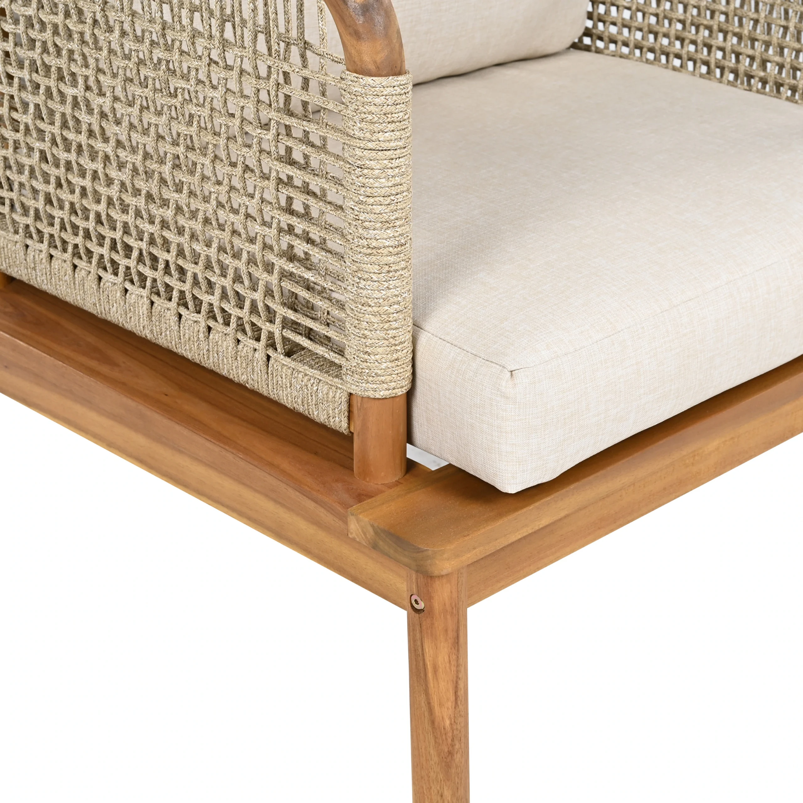 Acacia Wood Patio Sofa Set with Handwoven Rope Arms by Leisure Zone - Image 23