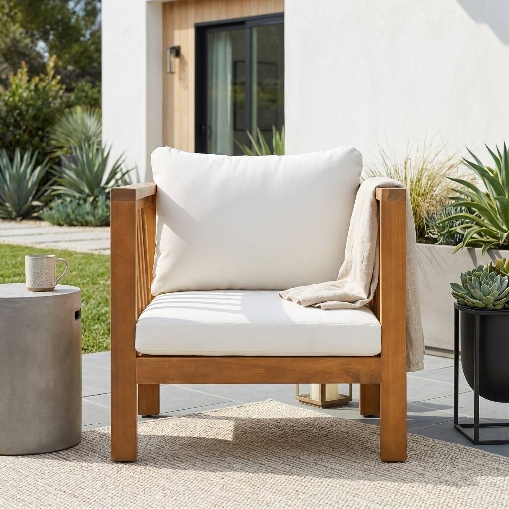 Outdoor Acacia Club Chair with Square Arms by Leisure Zone - Image 26