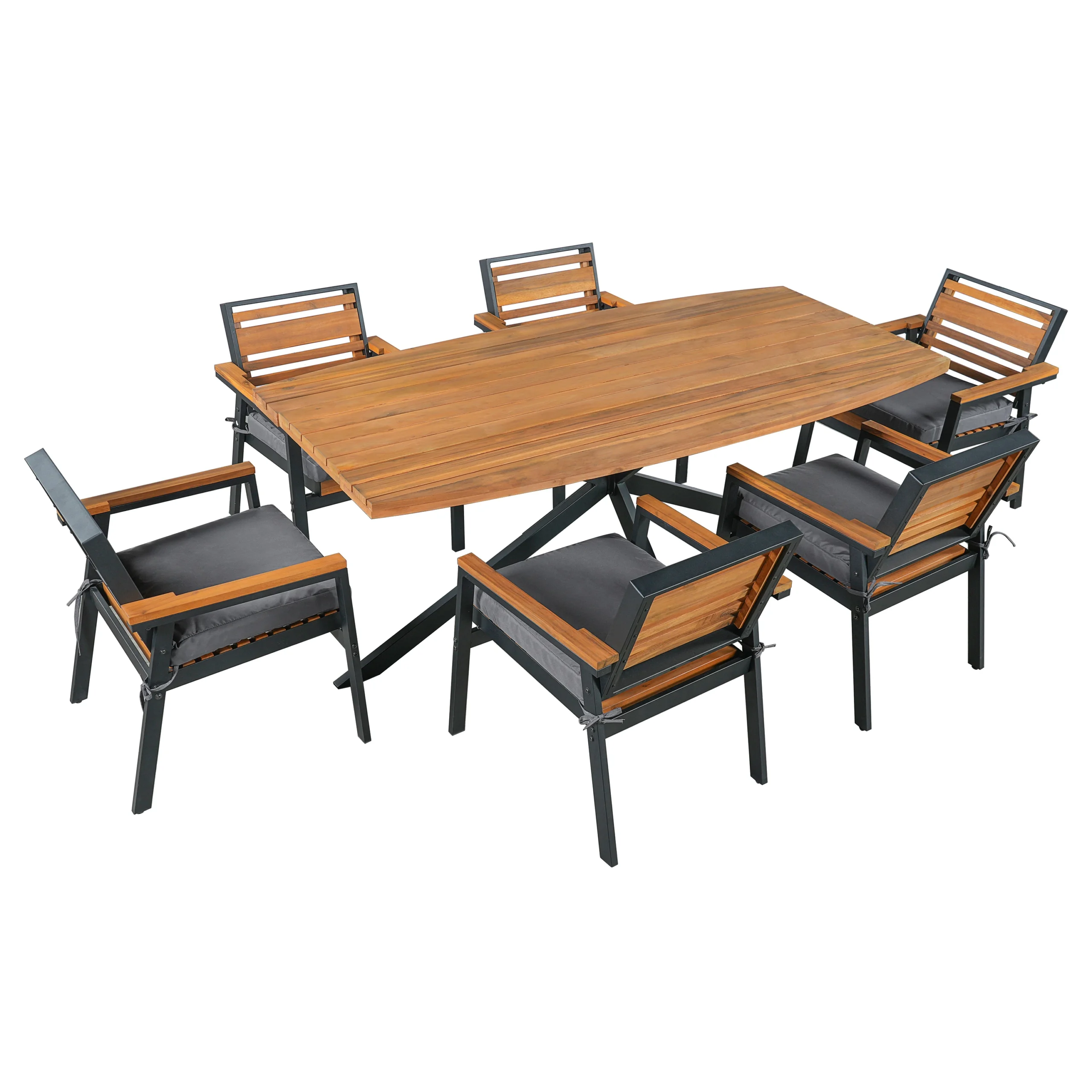 7-Piece Acacia Wood Patio Dining Set with X-Base Table & Cushioned Chairs by Leisure Zone - Image 16