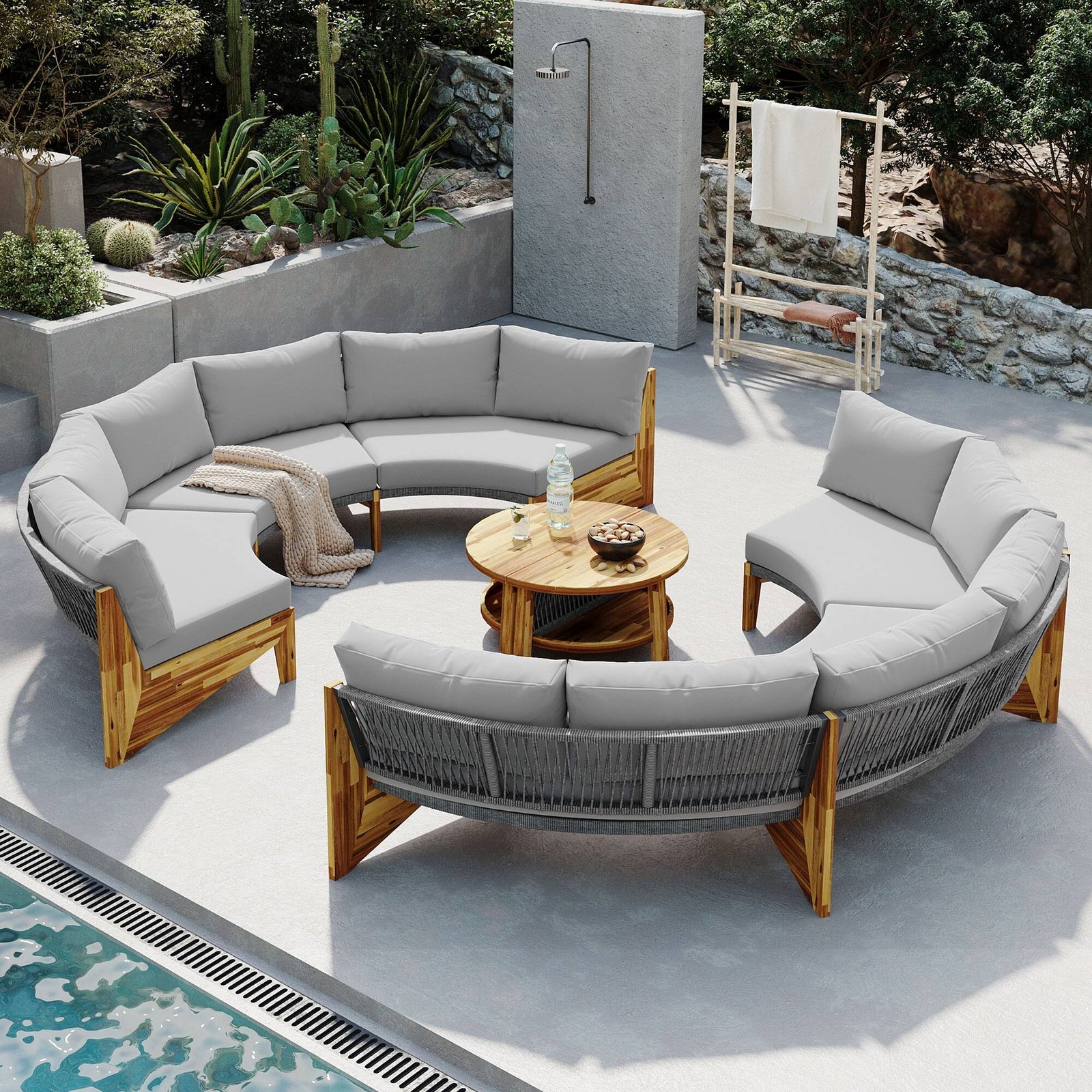 6-Person Outdoor Seating Group with Cushions and Coffee Table by Leisure Zone - Image 11