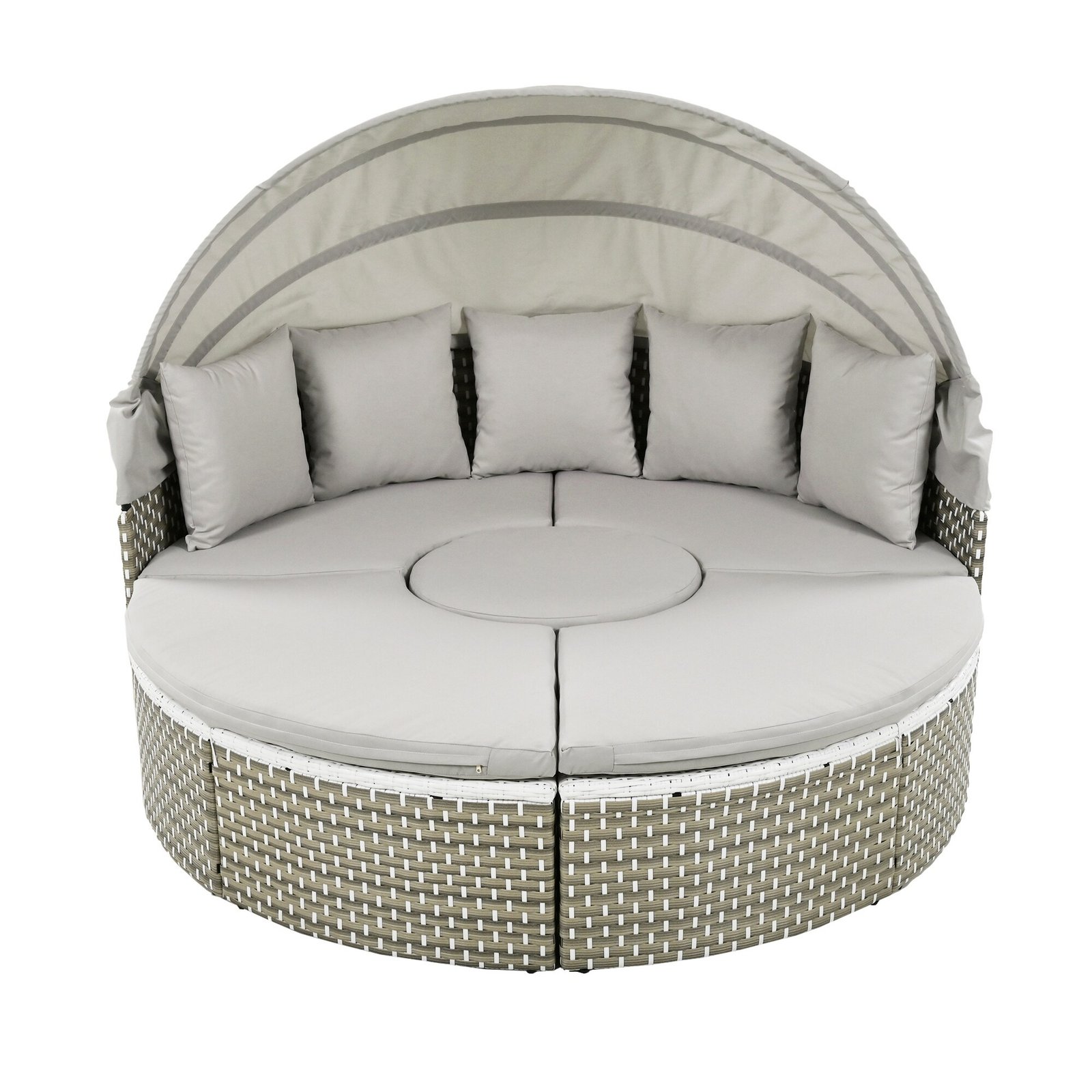 Patio Furniture Round Outdoor Sectional Sofa Set with Retractable Canopy by Leisure Zone - Image 21