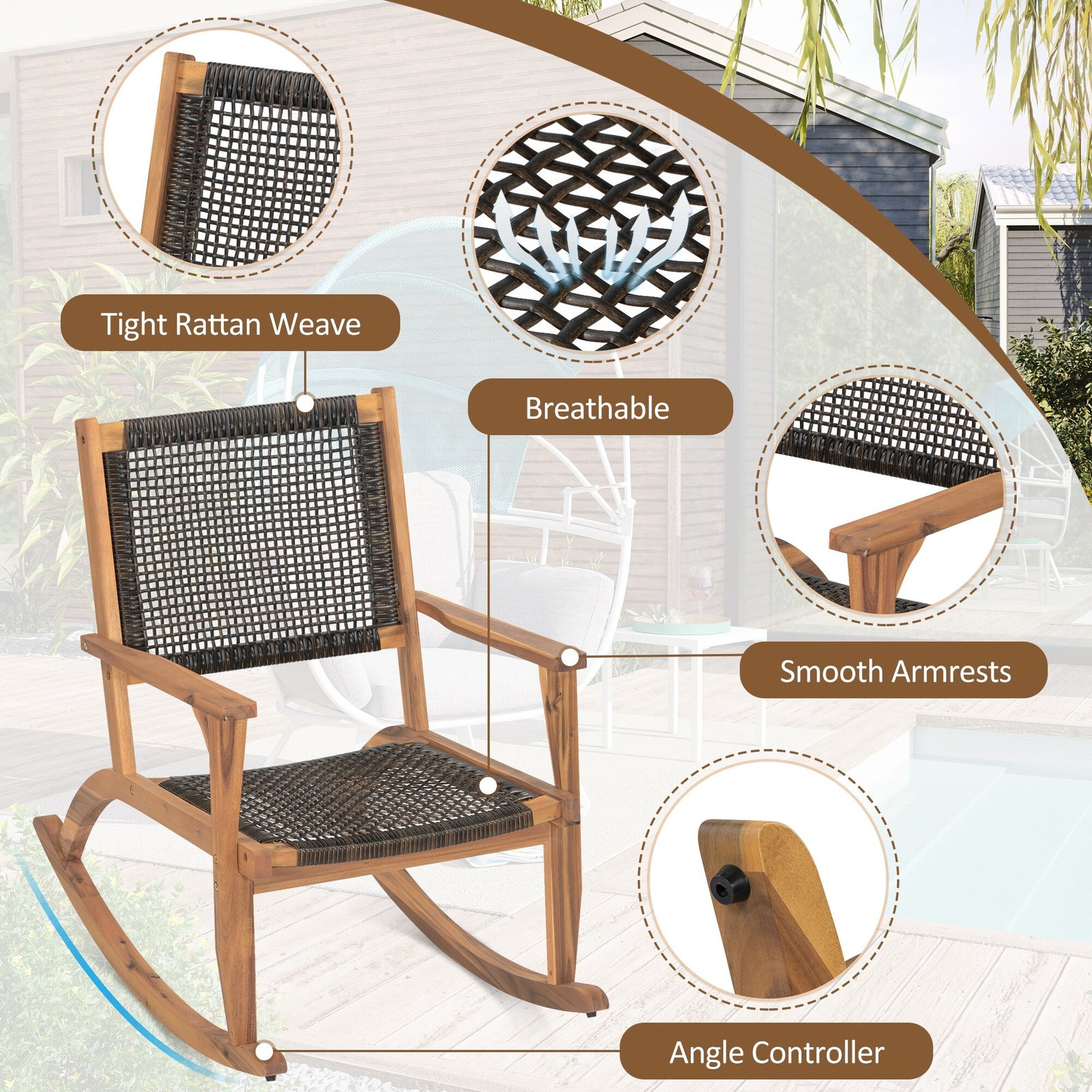 Comfortable Garden Porch Rocking Chairs(Set of 2) by Leisure Zone - Image 14